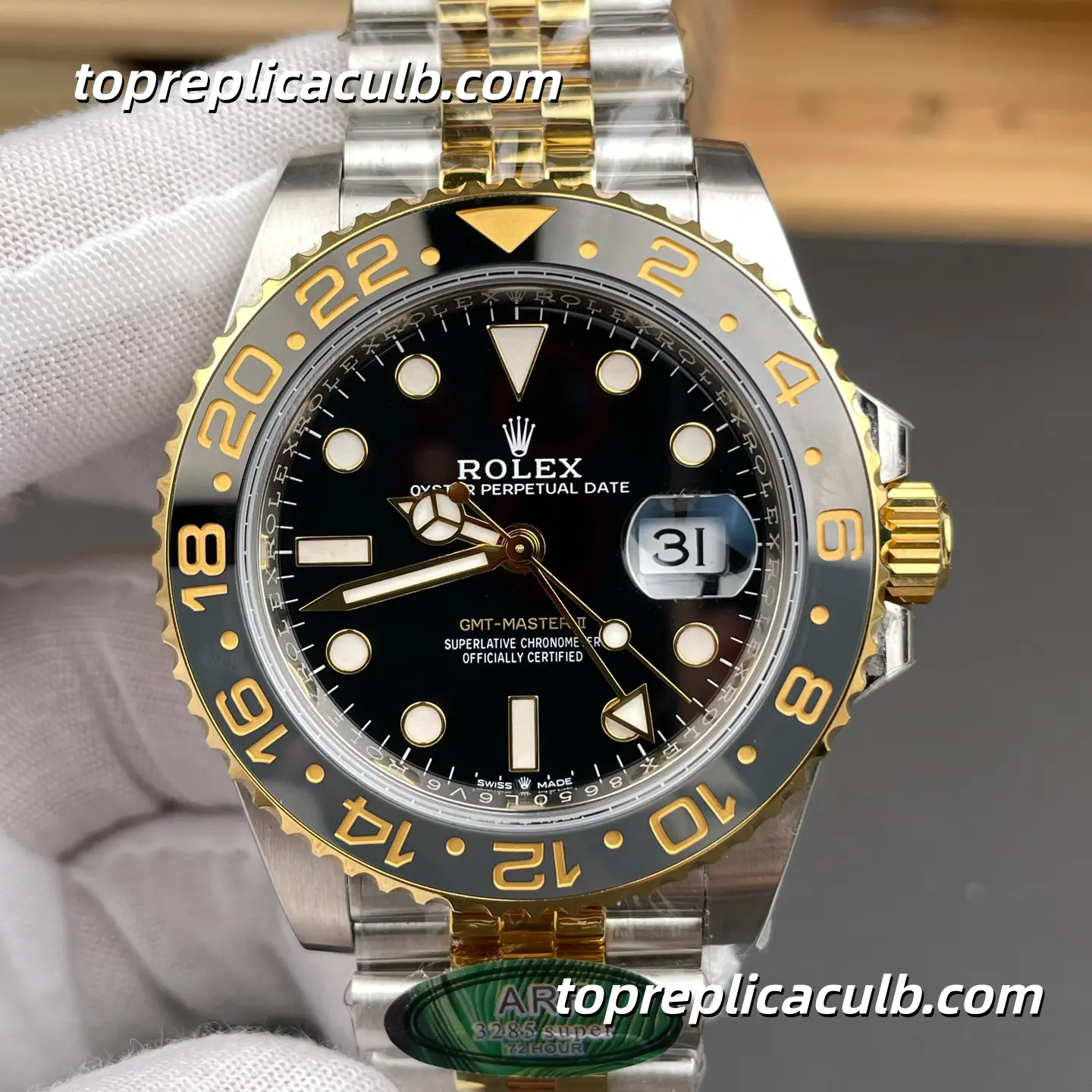 ARF Factory Rolex GMT-Master II “Guinness” 126713GRNR-0001 40MM Black Dial Black & Grey Ceramic Bezel Two Tone Jubilee Bracelet Super Clone Watch with 3285 Movement - Image 3