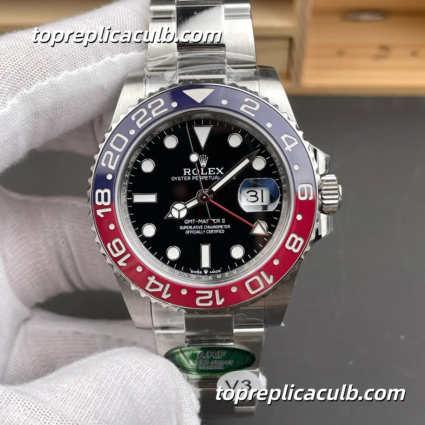 ARF Factory Rolex GMT-Master II “Pepsi” 126710BLRO-0002 40MM Black Dial Red & Blue Ceramic Bezel Oyster Bracelet Super Clone Watch with 3285 Movement