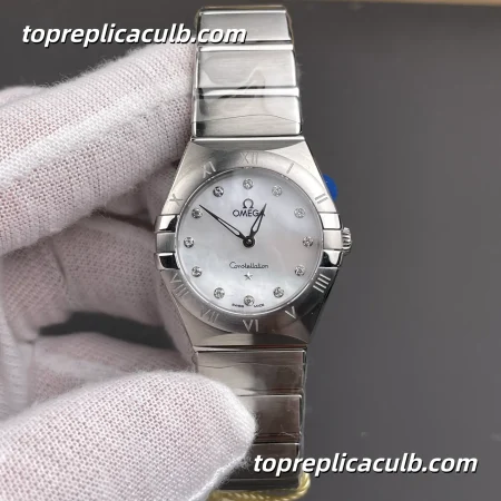 AS Factory Omega Constellation Ref.131.10.28.60.55.001 28MM White Mother Of Pearl Diamond Dial Stainless Steel Bracelet Super Clone Watch With 4061 Quartz Movement