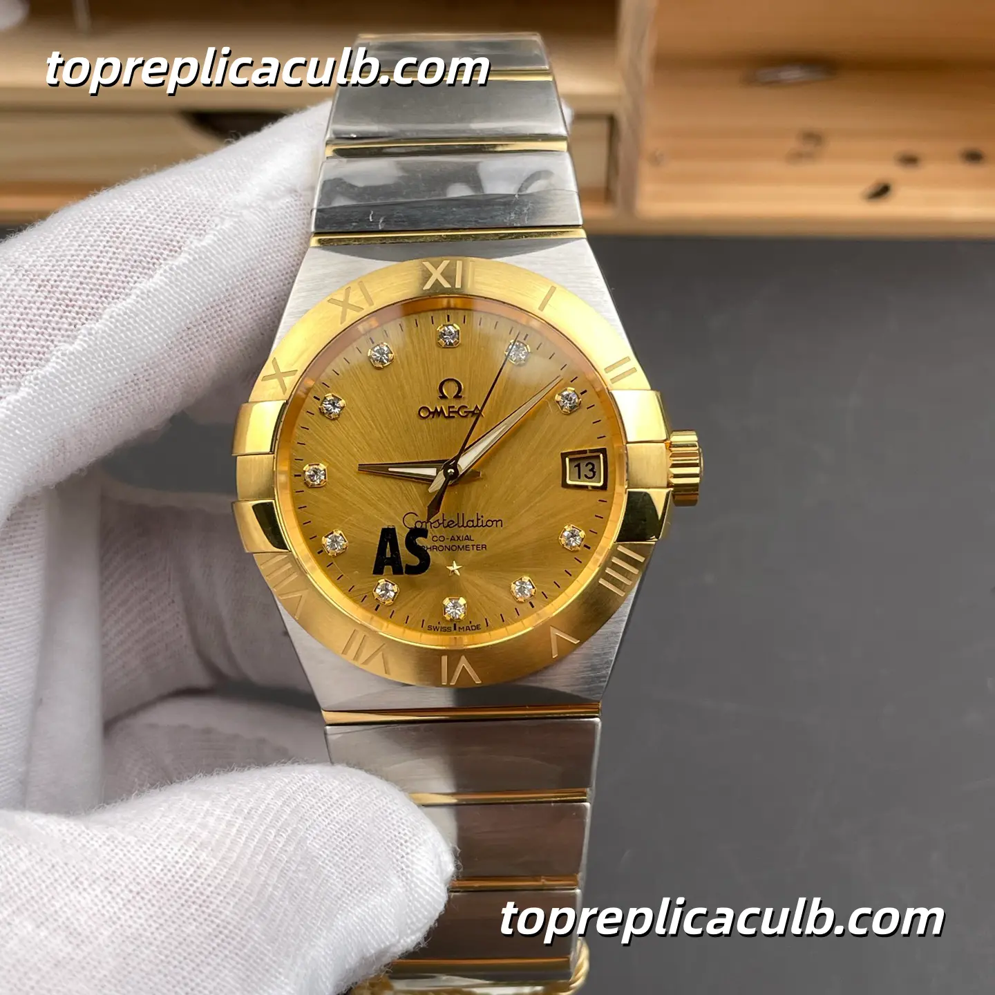 AS Factory Omega Constellation Ref.131.20.28.60.58.001 28MM Champagne Diamond Dial Two Tone Bracelet Quartz Watch