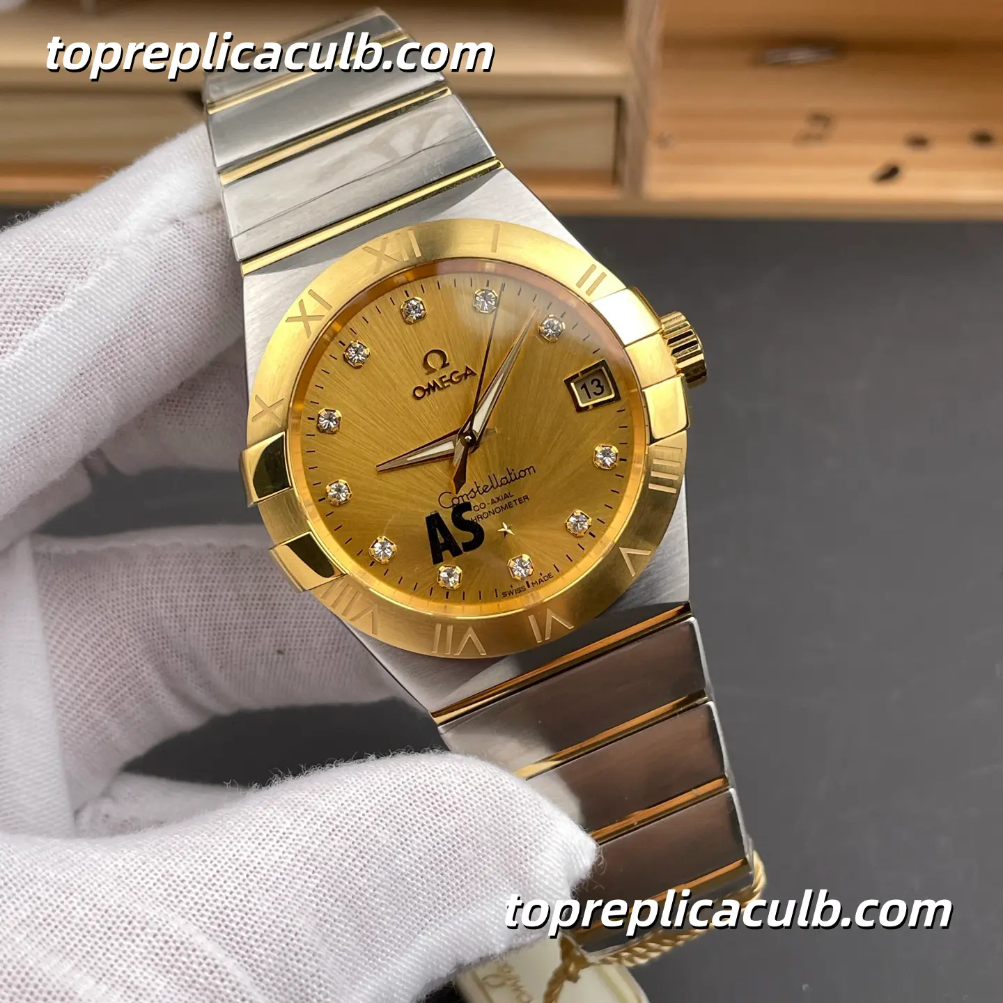 AS Factory Omega Constellation Ref.131.20.28.60.58.001 28MM Champagne Diamond Dial Two Tone Bracelet Quartz Watch - Image 4