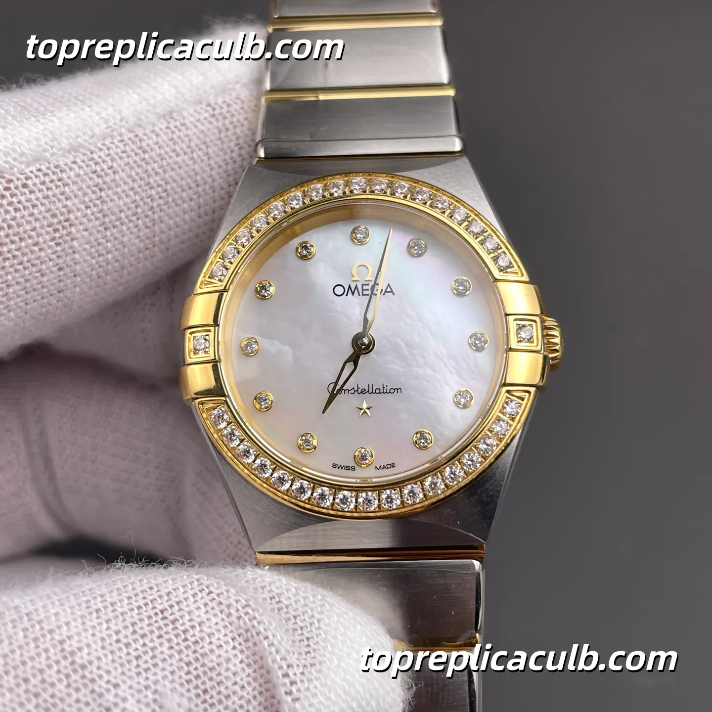 AS Factory Omega Constellation Ref.131.25.28.60.55.002 28MM Mother Of Pearl Diamond Bezel Two Tone Bracelet Super Clone Watch With 4061 Quartz Movement - Image 3