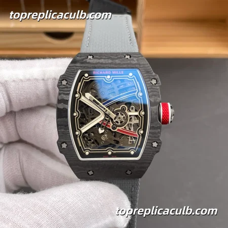 AV Factory Richard Mille RM67-02 France Edition Black Carbon Fiber Case Skeleton Dial 47x8.8MM Grey Fabric Strap Super Clone Watch