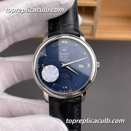 AZ Factory Omega De Ville Prestige Ref.424.13.40.21.03.001 39.5MM Blue Dial Power Reserve Leather Strap Super Clone Watch