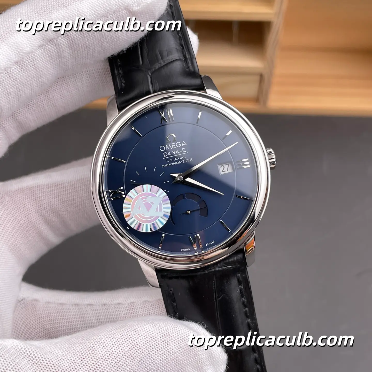 AZ Factory Omega De Ville Prestige Ref.424.13.40.21.03.001 39.5MM Blue Dial Power Reserve Leather Strap Super Clone Watch With Asian 2627 Movement - Image 4