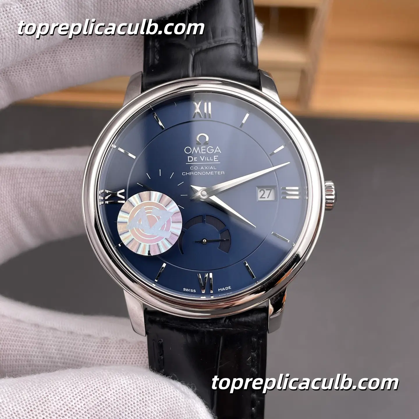 AZ Factory Omega De Ville Prestige Ref.424.13.40.21.03.001 39.5MM Blue Dial Power Reserve Leather Strap Super Clone Watch With Asian 2627 Movement - Image 3