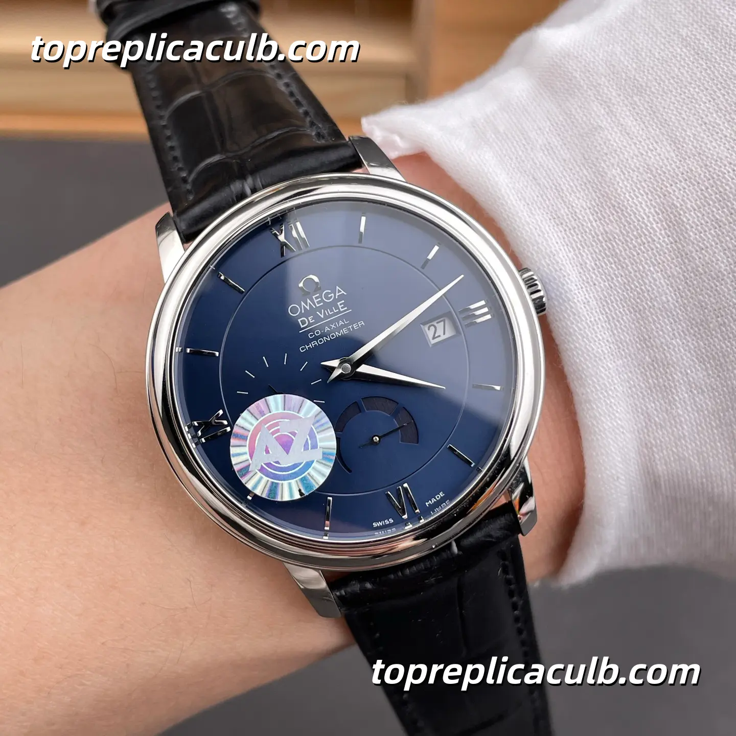 AZ Factory Omega De Ville Prestige Ref.424.13.40.21.03.001 39.5MM Blue Dial Power Reserve Leather Strap Super Clone Watch With Asian 2627 Movement - Image 2