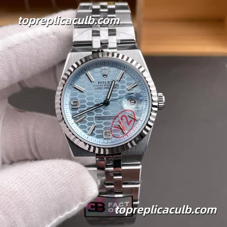 B-Factory-Rolex-Land-Dweller-127236-0001-36MM-Ice-Blue-Honeycomb-Dial-Fluted-Bezel-Jubilee-Bracelet-Super-Clone-Watch-with-7135-Movement