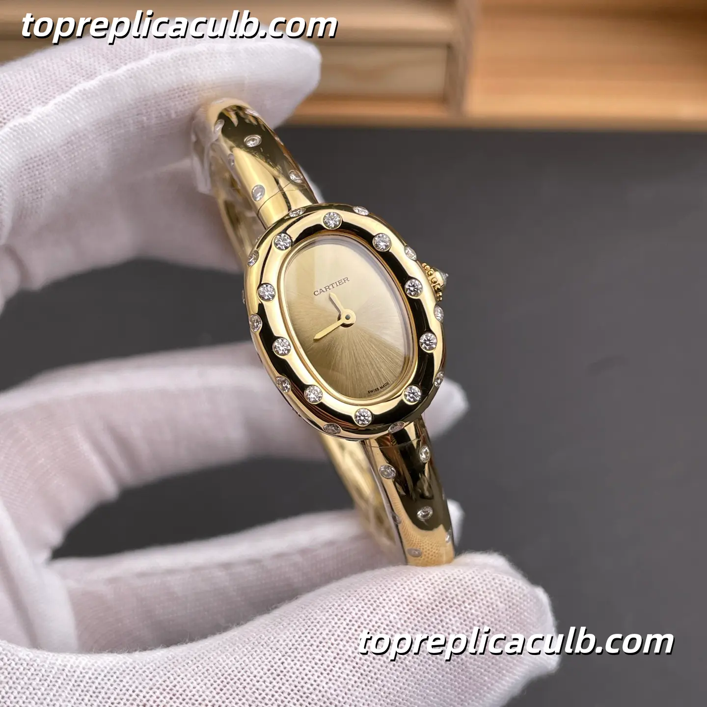 BBA Factory Cartier Baignoire Super Clone Watch Gold Dial Diamond Bezel WJBA0063 - Image 4