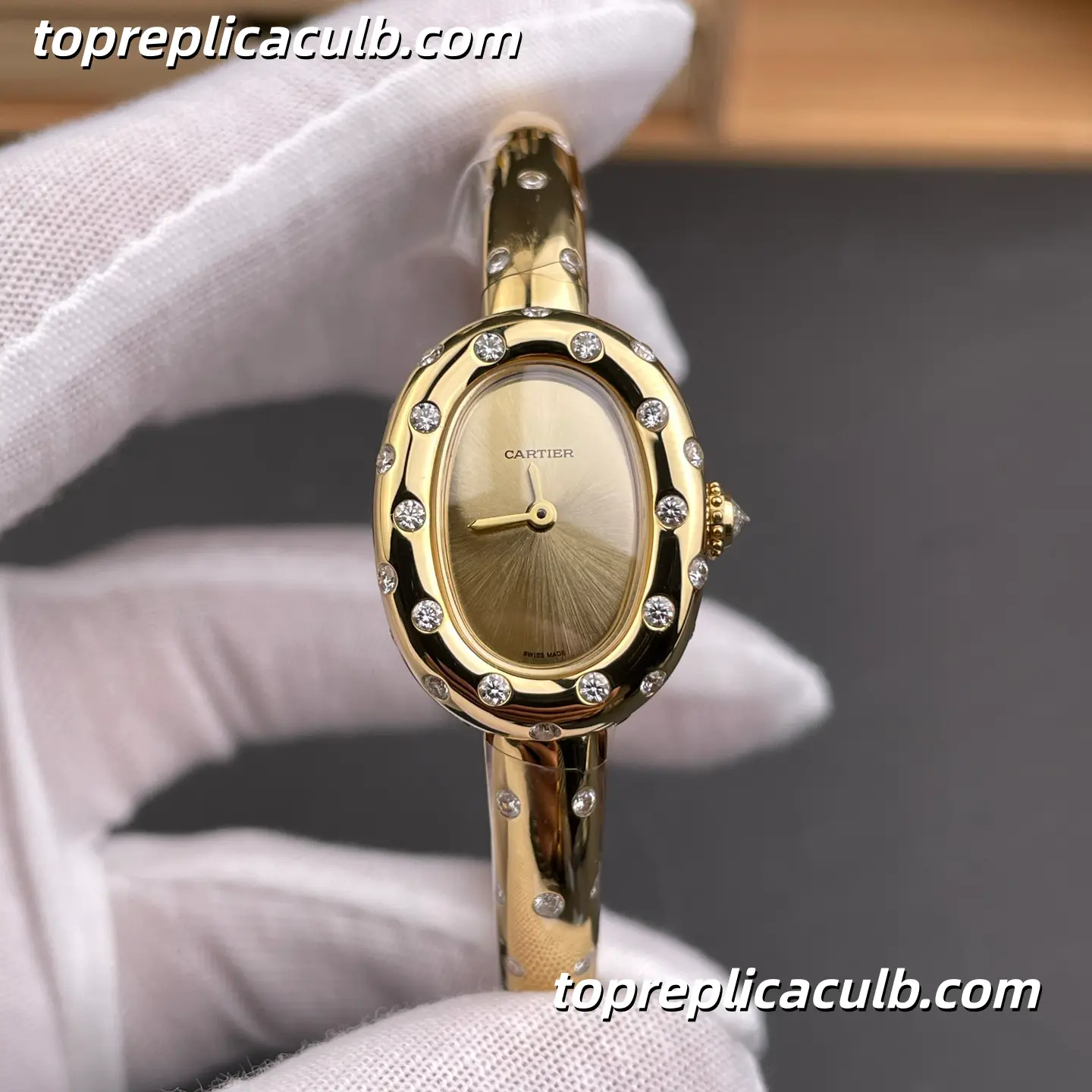 BBA Factory Cartier Baignoire Super Clone Watch Gold Dial Diamond Bezel WJBA0063 - Image 3