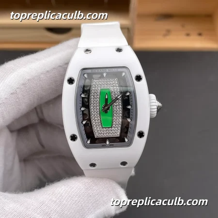 BBA Factory Richard Mille RM07-01 White Ceramic Green Lips Diamond Dial 45MM Custom Automatic Movement Ladies Super Clone Watch