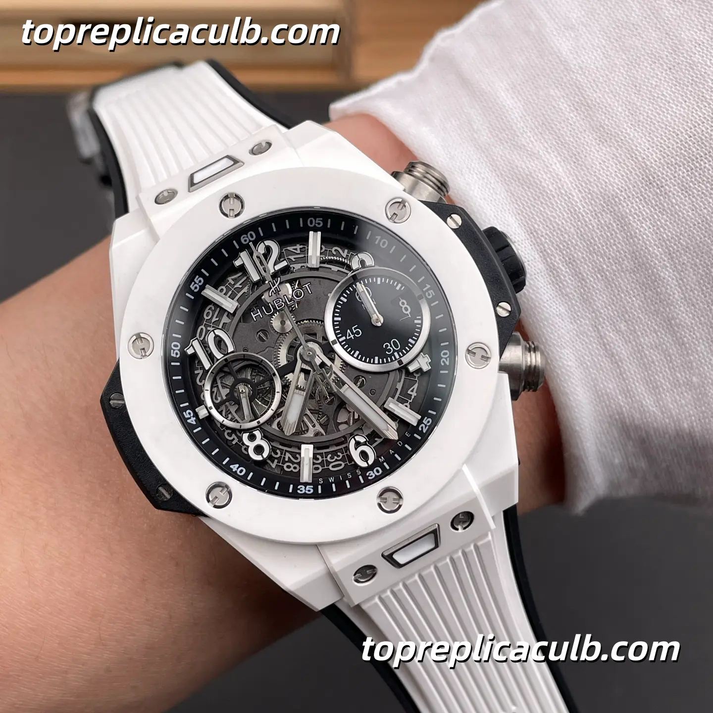 BBF Factory Hublot Big Bang Unico Super Clone Watch 42MM White Ceramic Skeleton Dial 441.HX.1170.RX - Image 2