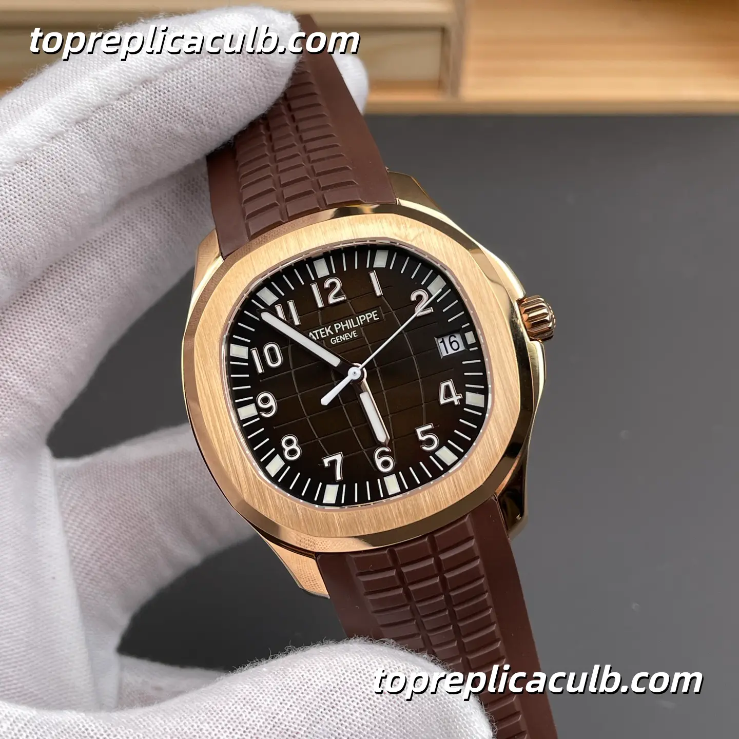 BBF Factory Patek Philippe Aquanaut 5167R-001 Super Clone Watch 40mm Brown Embossed Dial Rose Gold Case Brown Tropical Rubber Strap Automatic Movement - Image 4