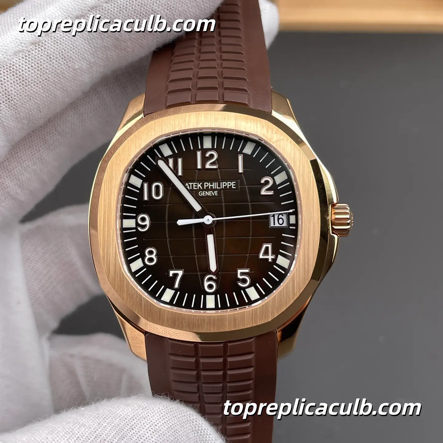 BBF Factory Patek Philippe Aquanaut 5167R-001 Super Clone Watch 40mm Brown Embossed Dial Rose Gold Case Brown Tropical Rubber Strap Automatic Movement - Image 3