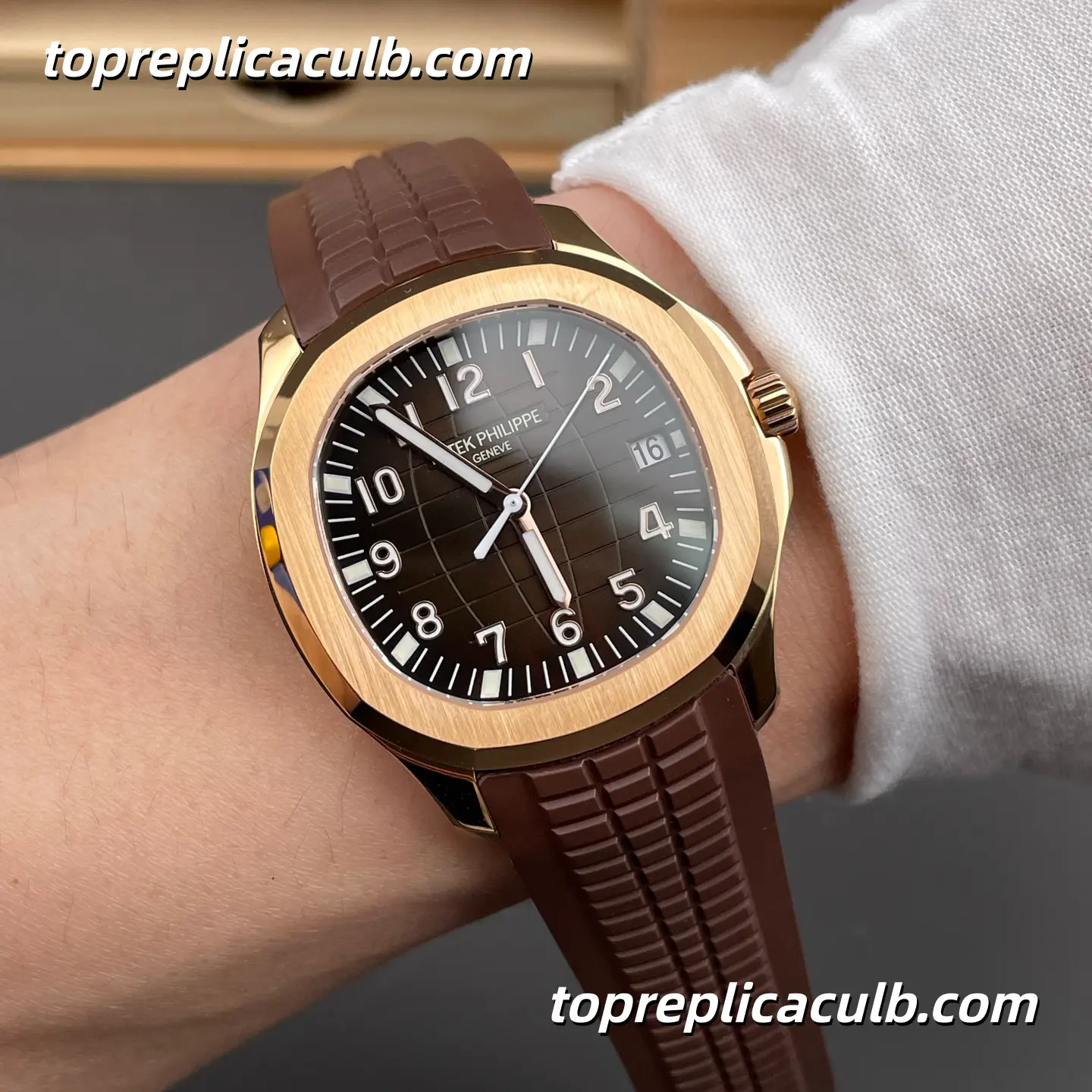 BBF Factory Patek Philippe Aquanaut 5167R-001 Super Clone Watch 40mm Brown Embossed Dial Rose Gold Case Brown Tropical Rubber Strap Automatic Movement - Image 2