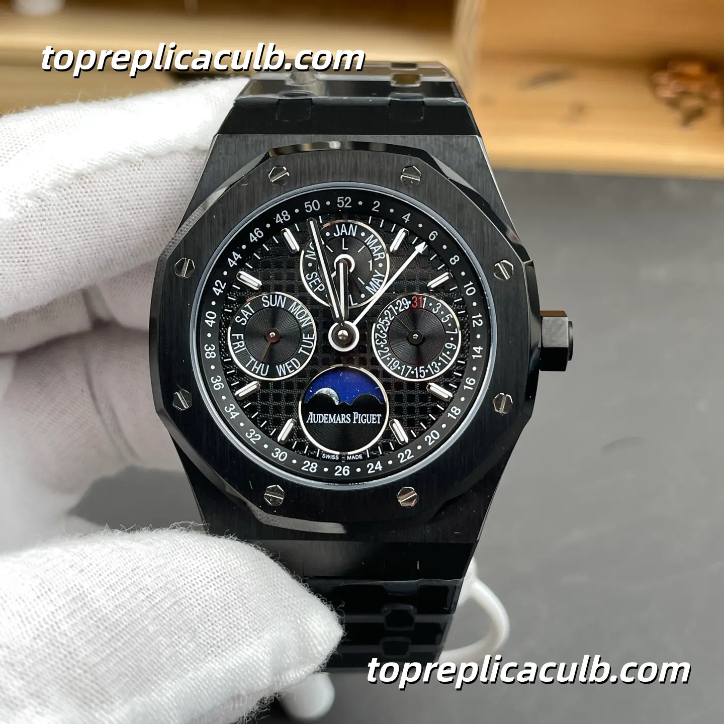 BBS Factory Audemars Piguet Royal Oak Perpetual Calendar 41MM 26579CE.OO.1225CE.01 Black Ceramic “Grande Tapisserie” Dial Black Ceramic Bracelet Super Clone Watch