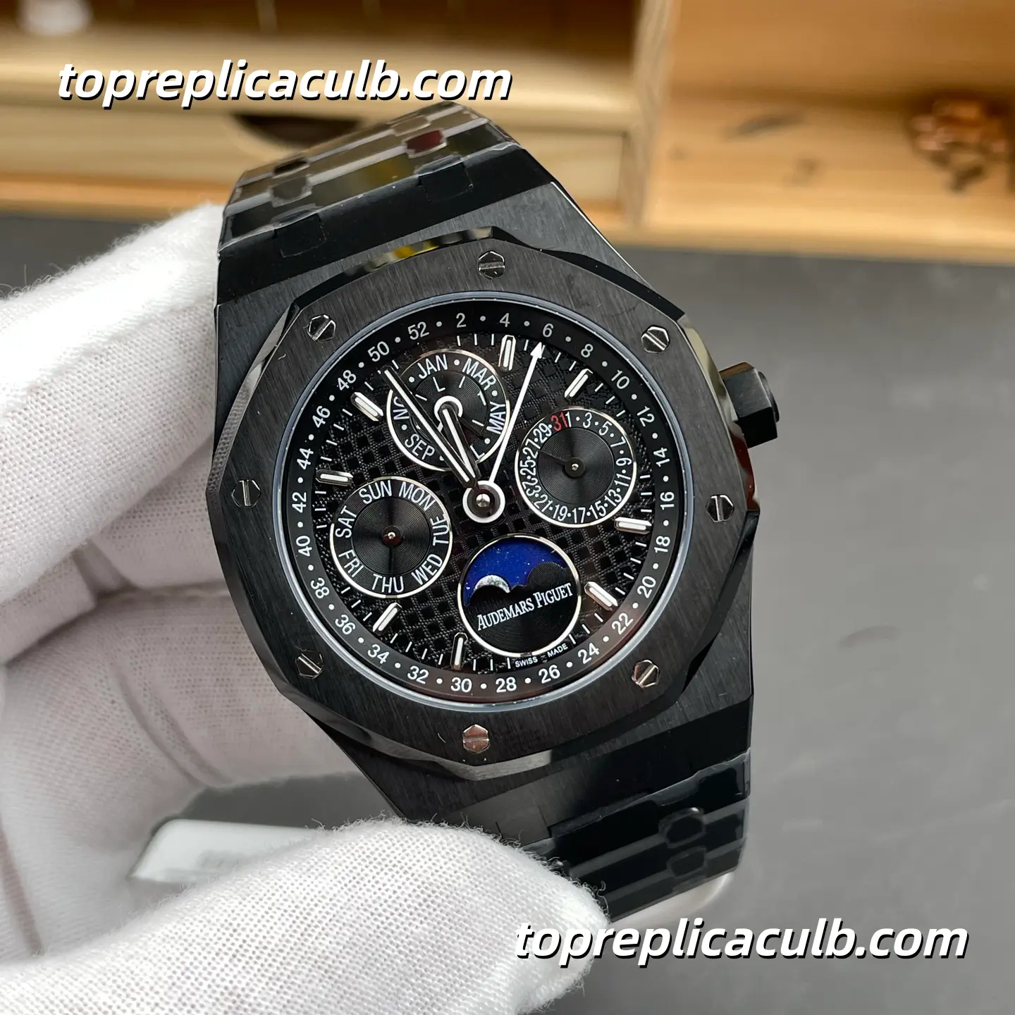 BBS Factory Audemars Piguet Royal Oak Perpetual Calendar 41MM 26579CE.OO.1225CE.01 Black Ceramic “Grande Tapisserie” Dial Black Ceramic Bracelet Super Clone Watch with 5134 1:1 Clone Movement - Image 4