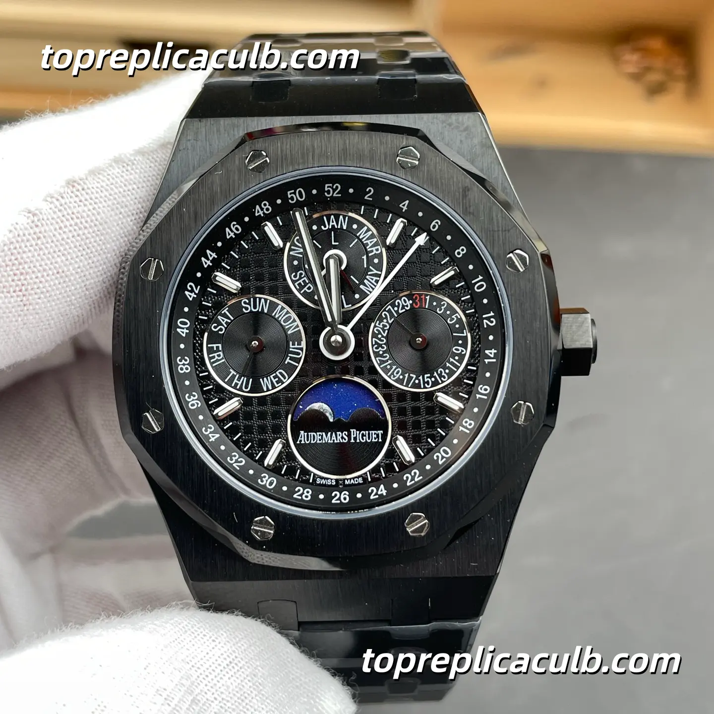 BBS Factory Audemars Piguet Royal Oak Perpetual Calendar 41MM 26579CE.OO.1225CE.01 Black Ceramic “Grande Tapisserie” Dial Black Ceramic Bracelet Super Clone Watch with 5134 1:1 Clone Movement - Image 3