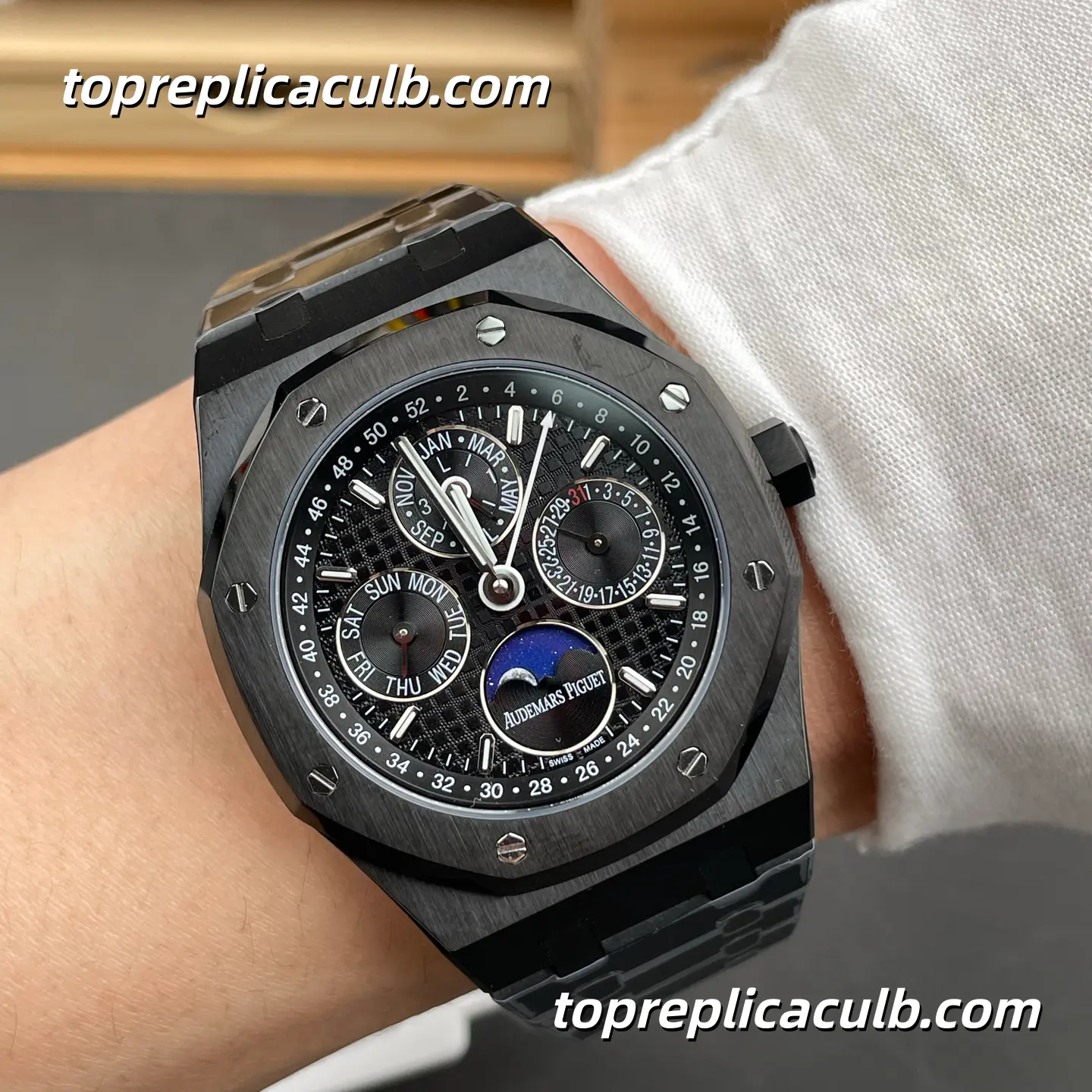 BBS Factory Audemars Piguet Royal Oak Perpetual Calendar 41MM 26579CE.OO.1225CE.01 Black Ceramic “Grande Tapisserie” Dial Black Ceramic Bracelet Super Clone Watch with 5134 1:1 Clone Movement - Image 2