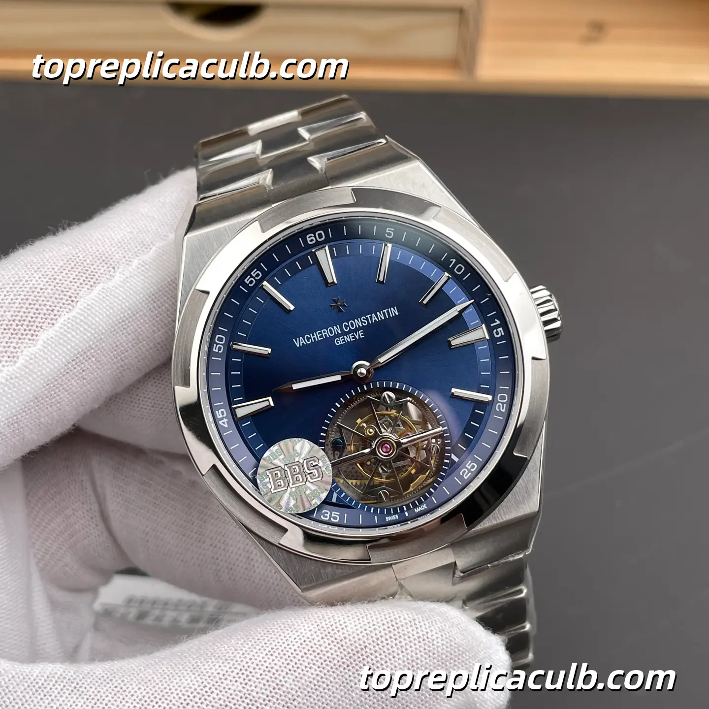 BBS Factory Vacheron Constantin Overseas Tourbillon 6000V/110A-B544 Super Clone Watch Stainless Steel Blue Dial Integrated Bracelet 2160 Movement - Image 4