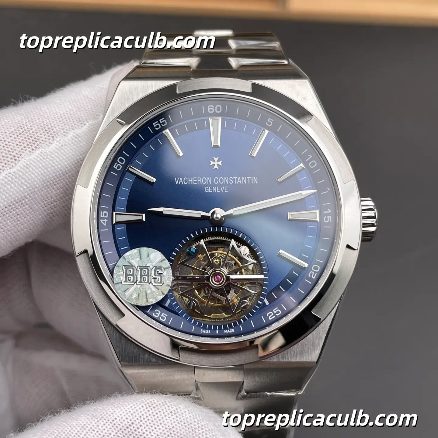 BBS Factory Vacheron Constantin Overseas Tourbillon 6000V/110A-B544 Super Clone Watch Stainless Steel Blue Dial Integrated Bracelet 2160 Movement - Image 3