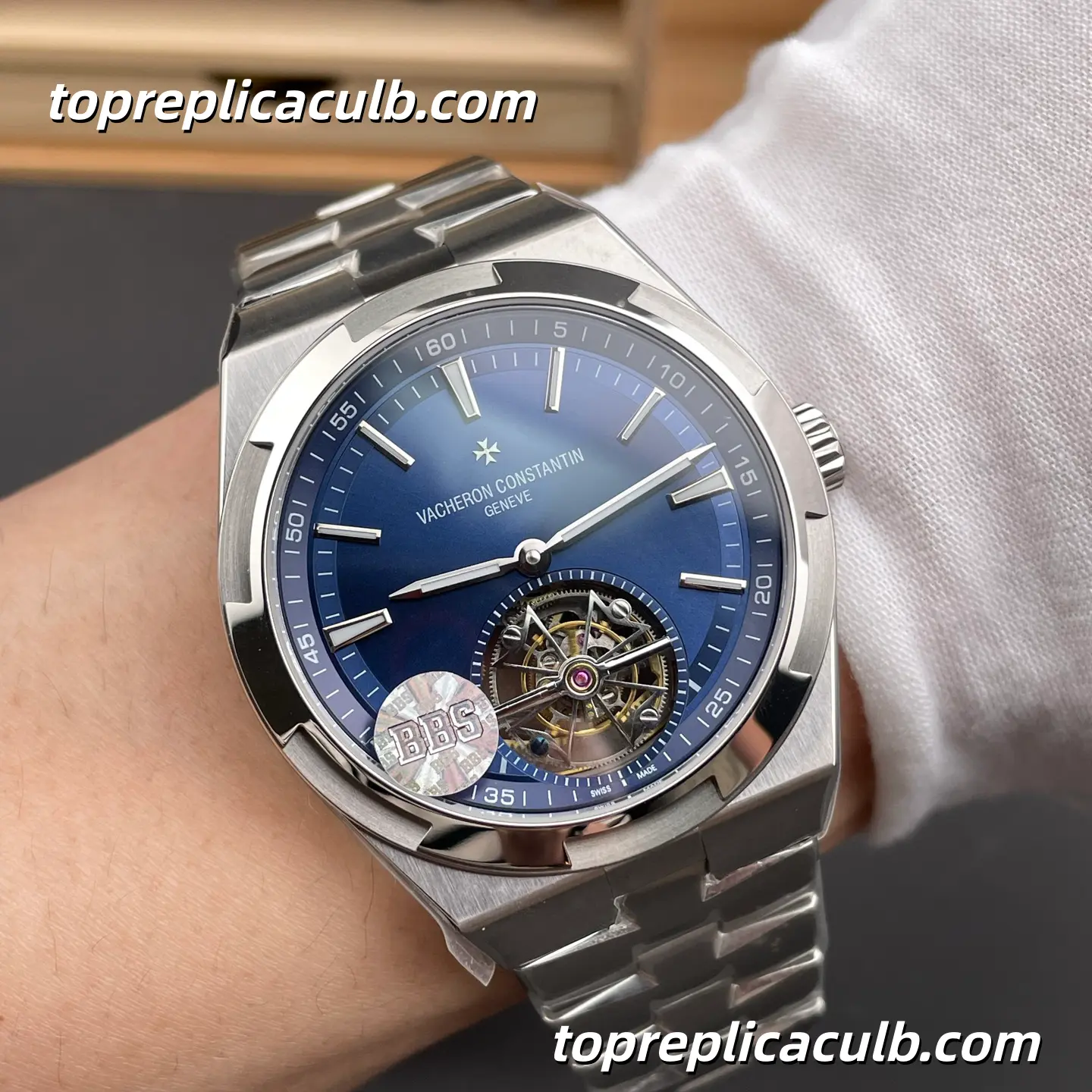 BBS Factory Vacheron Constantin Overseas Tourbillon 6000V/110A-B544 Super Clone Watch Stainless Steel Blue Dial Integrated Bracelet 2160 Movement - Image 2