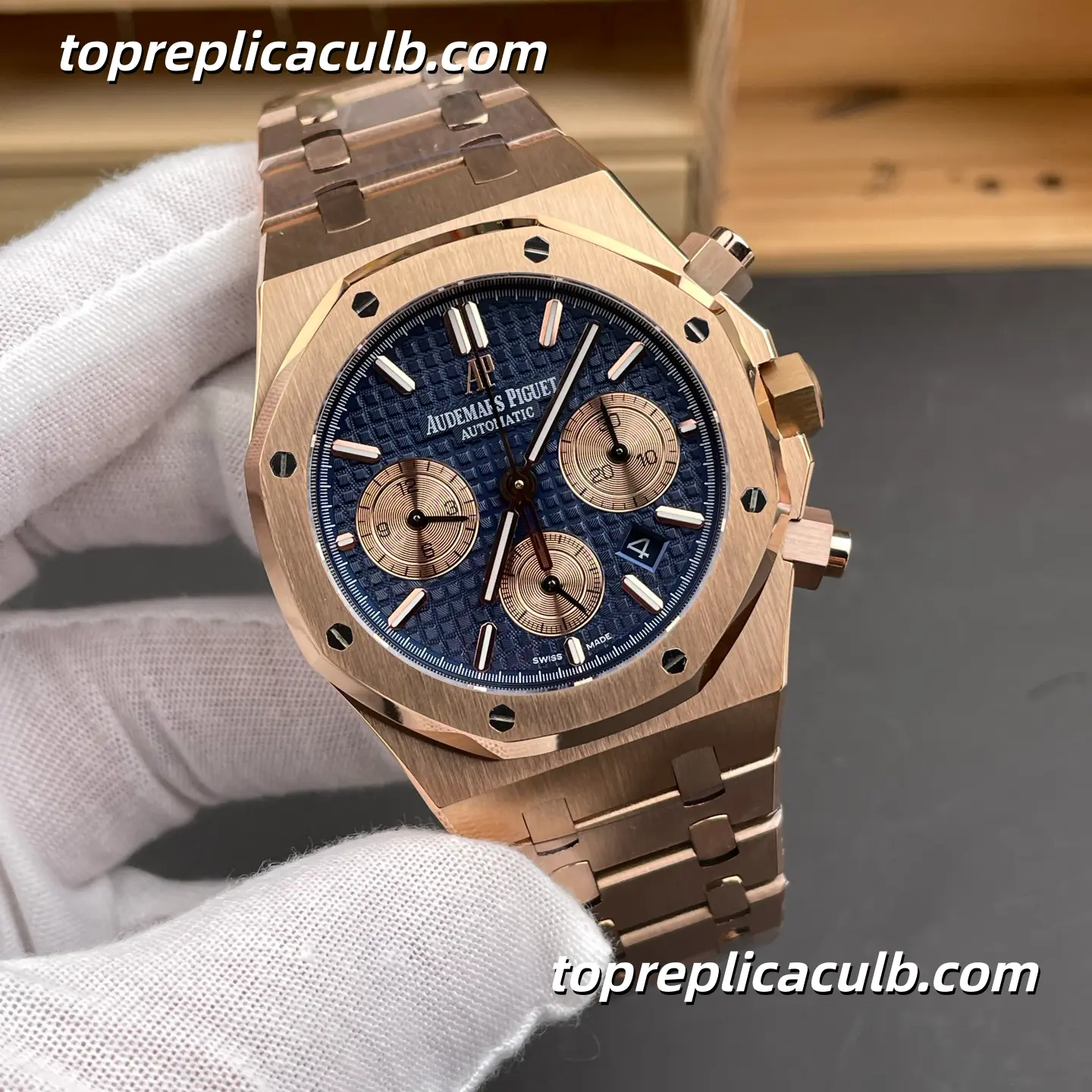 BF Factory Audemars Piguet Royal Oak Chronograph 41MM 26331OR.OO.1220OR.01 Blue “Grande Tapisserie” Dial Rose Gold Bracelet Super Clone Watch with 2385 1:1 Replica Movement - Image 4