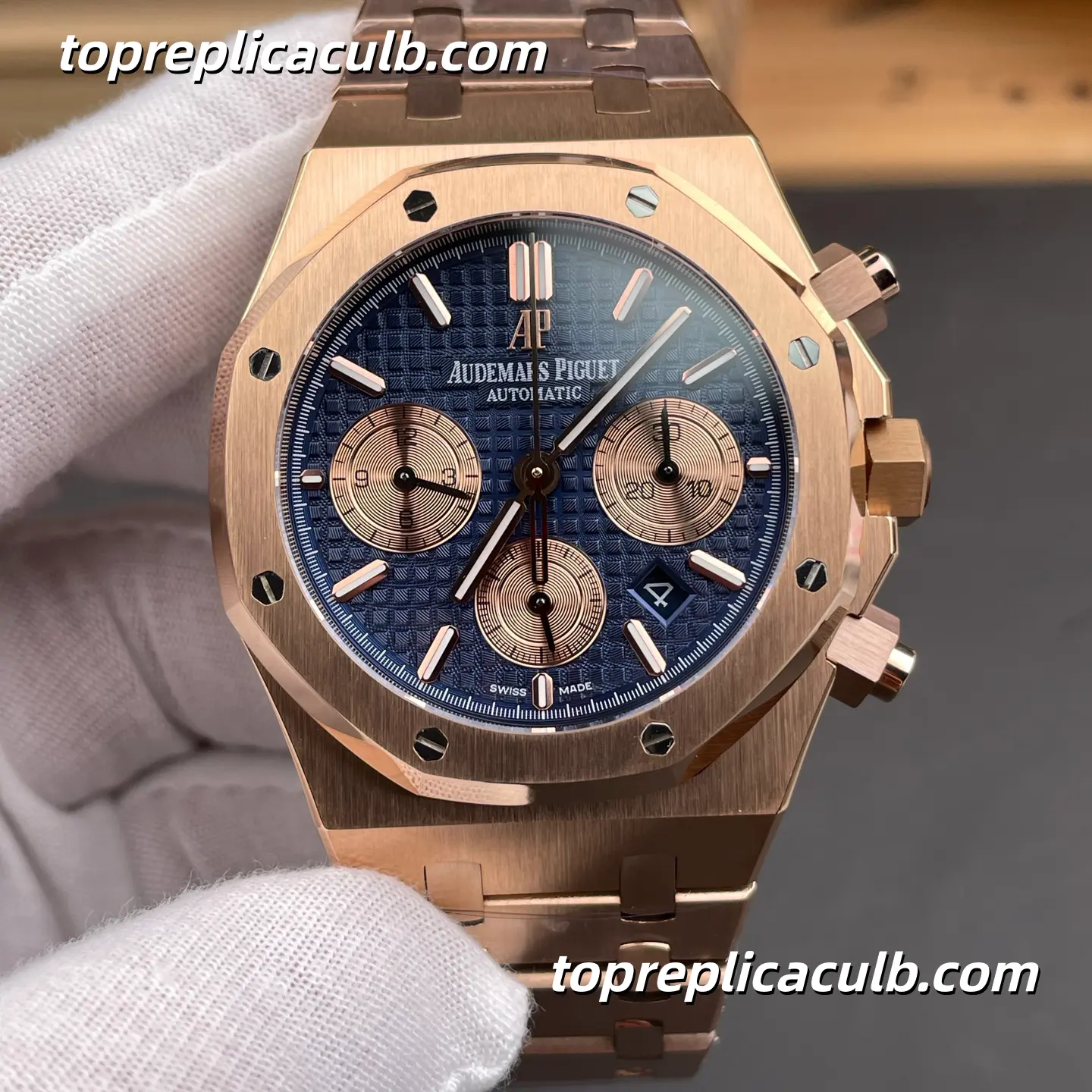 BF Factory Audemars Piguet Royal Oak Chronograph 41MM 26331OR.OO.1220OR.01 Blue “Grande Tapisserie” Dial Rose Gold Bracelet Super Clone Watch with 2385 1:1 Replica Movement - Image 3