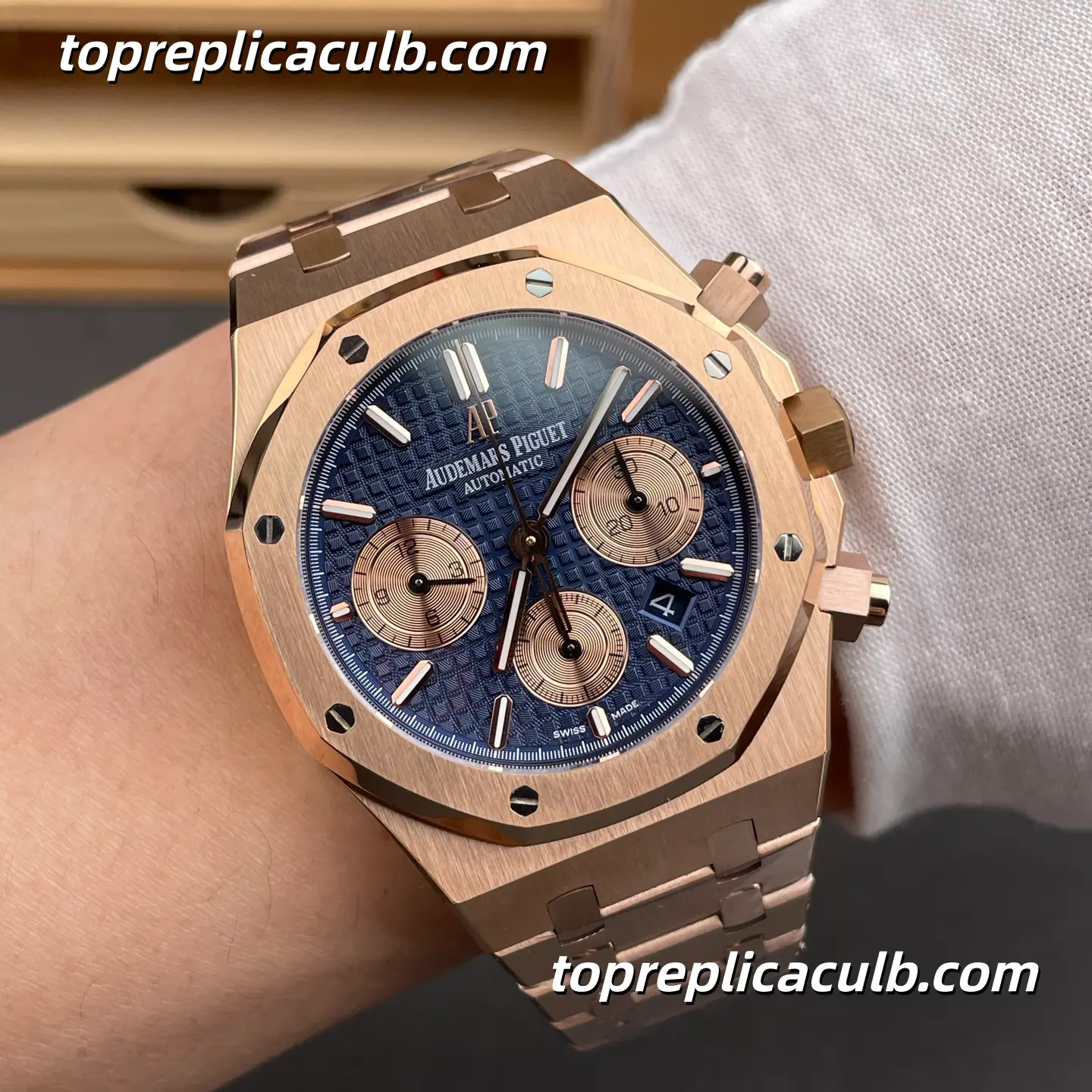 BF Factory Audemars Piguet Royal Oak Chronograph 41MM 26331OR.OO.1220OR.01 Blue “Grande Tapisserie” Dial Rose Gold Bracelet Super Clone Watch with 2385 1:1 Replica Movement - Image 2