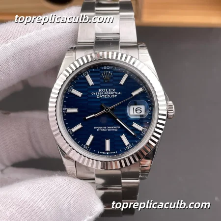 Rolex DateJust 41MM 126334-0032 Blue Motif Dial Oyster Bracelet Super Clone Watch with 3235 Movement