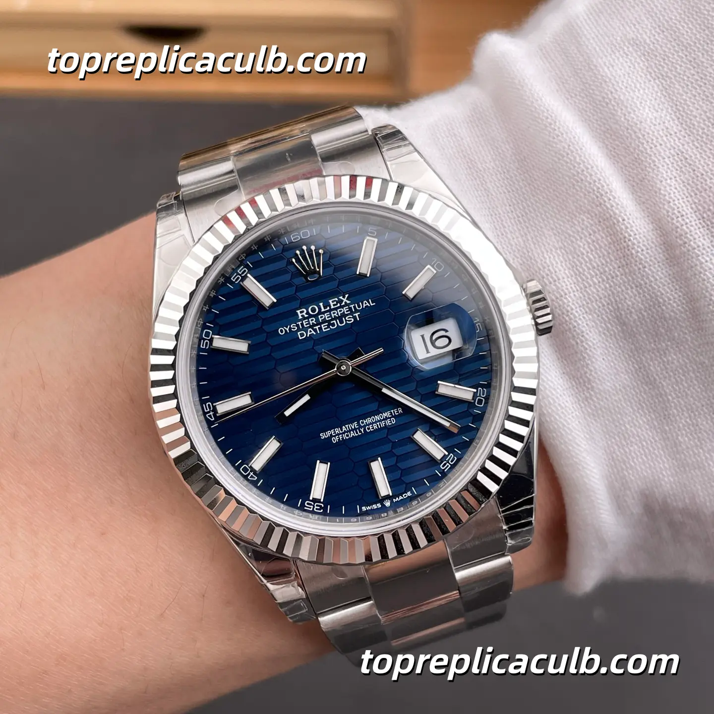 Rolex DateJust 41MM 126334-0032 Blue Motif Dial Oyster Bracelet Super Clone Watch with 3235 Movement - Image 2