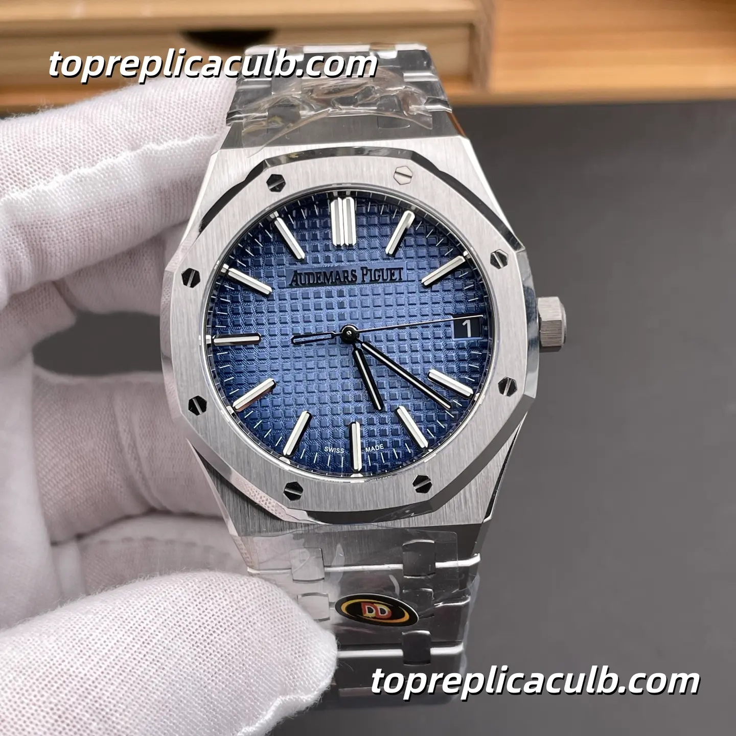 DDF Factory Audemars Piguet Royal Oak 41MM 15510BC.OO.1320BC.02 Ice Blue “Grande Tapisserie” Dial Super Clone Watch with Automatic Movement and Integrated Bracelet