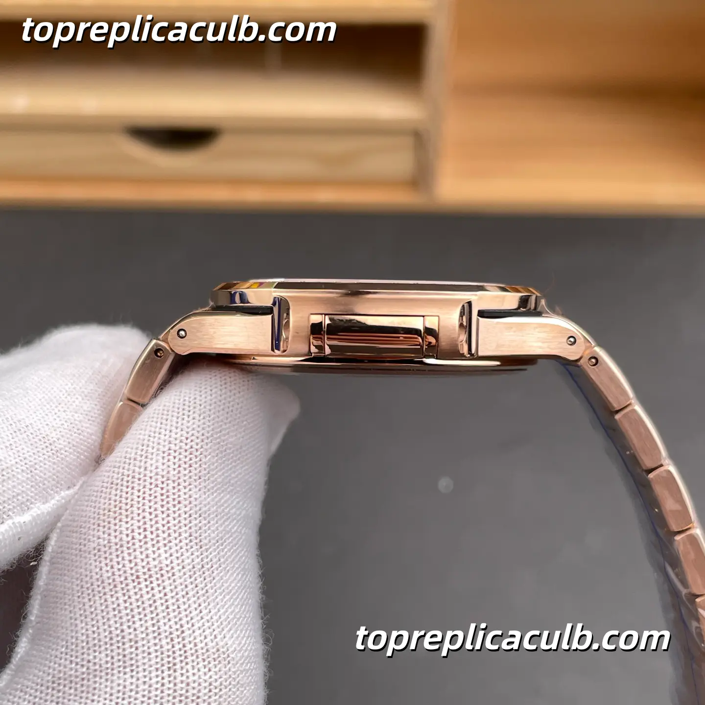 DDF Factory Patek Philippe Nautilus Series 7118/1200R-010 Super Clone Watch 35.2mm Brown Dial Rose Gold Case and Bracelet Diamond Bezel Automatic Date Movement - Image 7