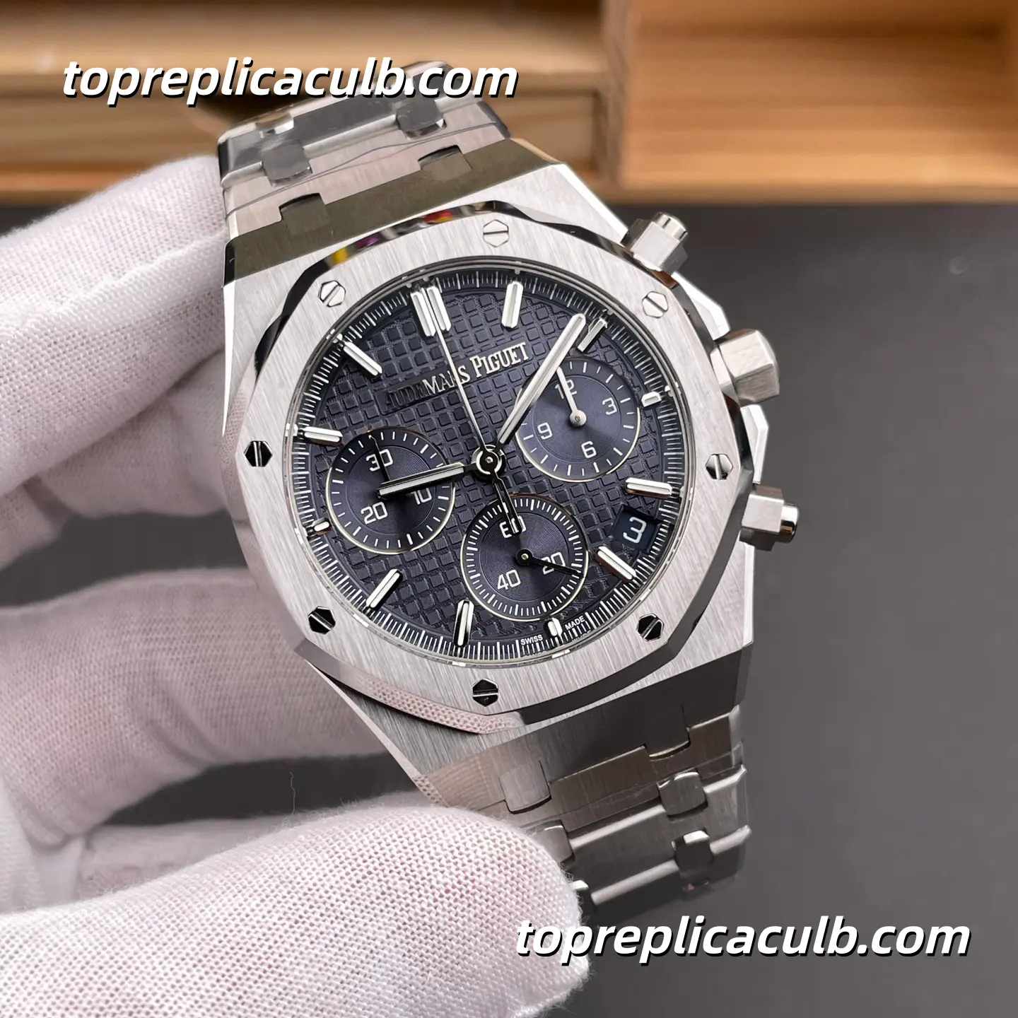 DDS Factory Audemars Piguet Royal Oak Chronograph 41MM 26240ST.OO.1320ST.05 Blue “Grande Tapisserie” Dial Super Clone Watch with 4401 1:1 Clone Movement - Image 4