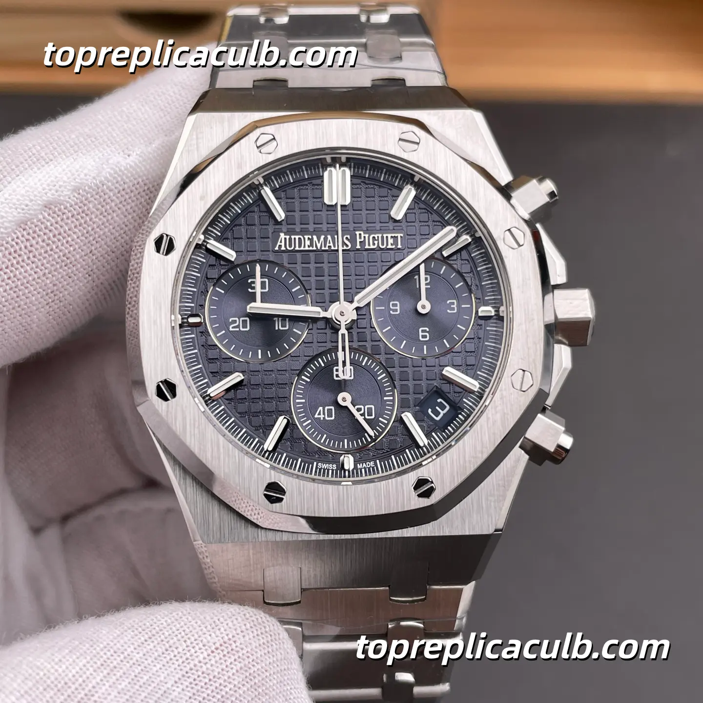 DDS Factory Audemars Piguet Royal Oak Chronograph 41MM 26240ST.OO.1320ST.05 Blue “Grande Tapisserie” Dial Super Clone Watch with 4401 1:1 Clone Movement - Image 3