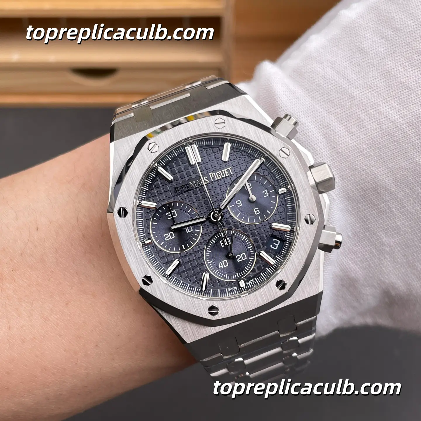 DDS Factory Audemars Piguet Royal Oak Chronograph 41MM 26240ST.OO.1320ST.05 Blue “Grande Tapisserie” Dial Super Clone Watch with 4401 1:1 Clone Movement - Image 2