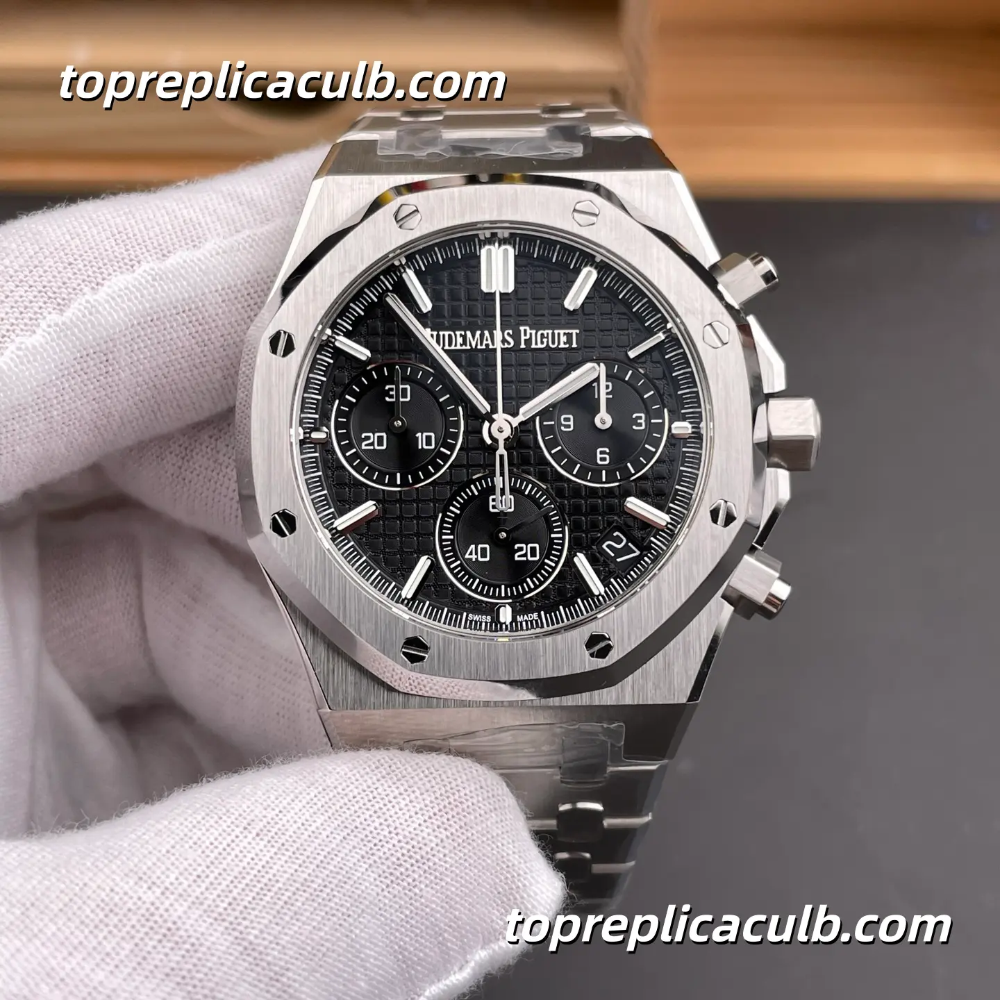 DDS Factory Audemars Piguet Royal Oak Chronograph 41MM 26240ST.OO.1320ST.06 Black “Grande Tapisserie” Dial Stainless Steel Bracelet Super Clone Watch