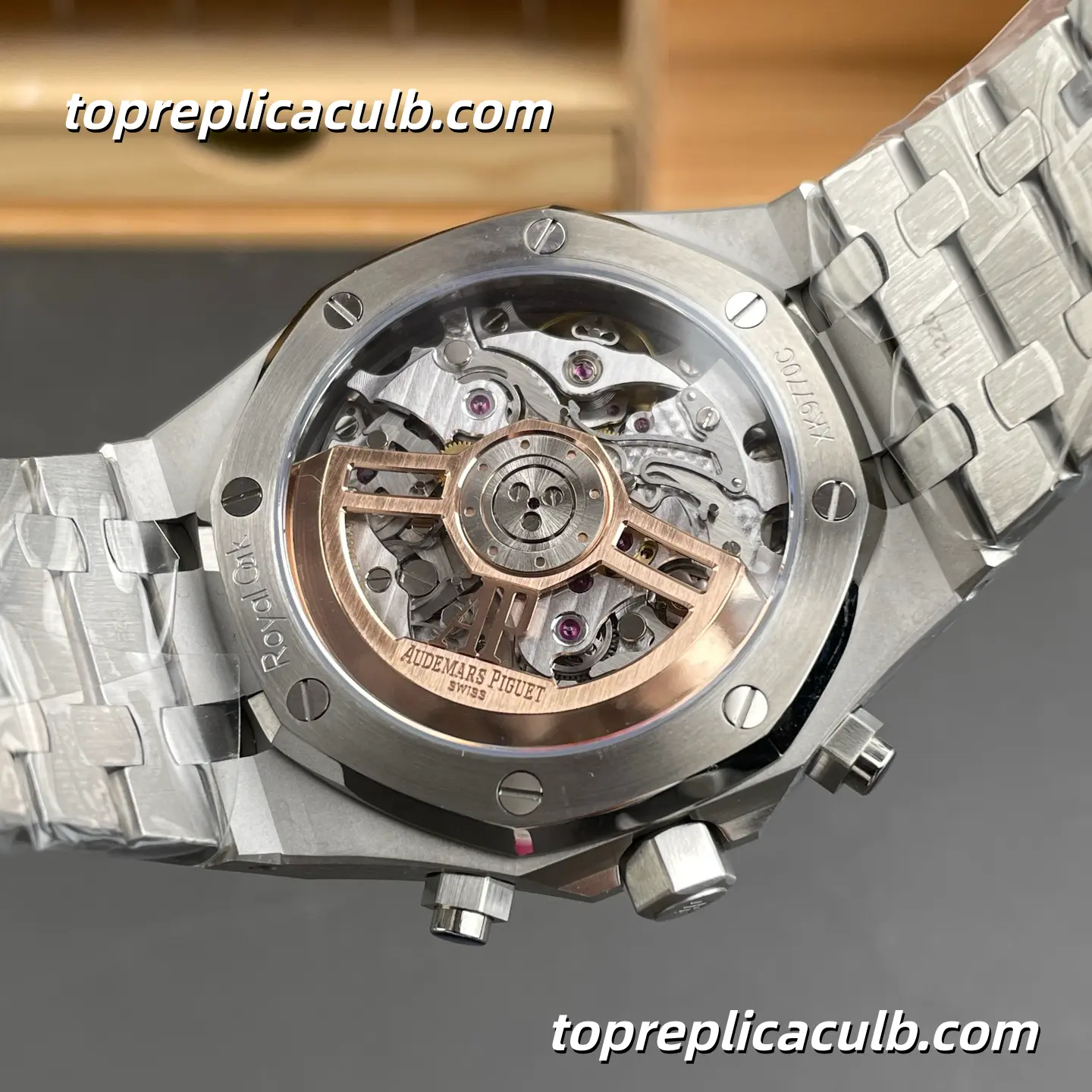 DDS Factory Audemars Piguet Royal Oak Chronograph 41MM 26240ST.OO.1320ST.06 Black “Grande Tapisserie” Dial Stainless Steel Bracelet Super Clone Watch with 4401 1:1 Replica Movement - Image 7