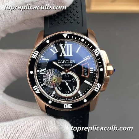 F5 Factory Cartier Calibre de Cartier Diver Super Clone Watch 42MM Black Dial W7100052