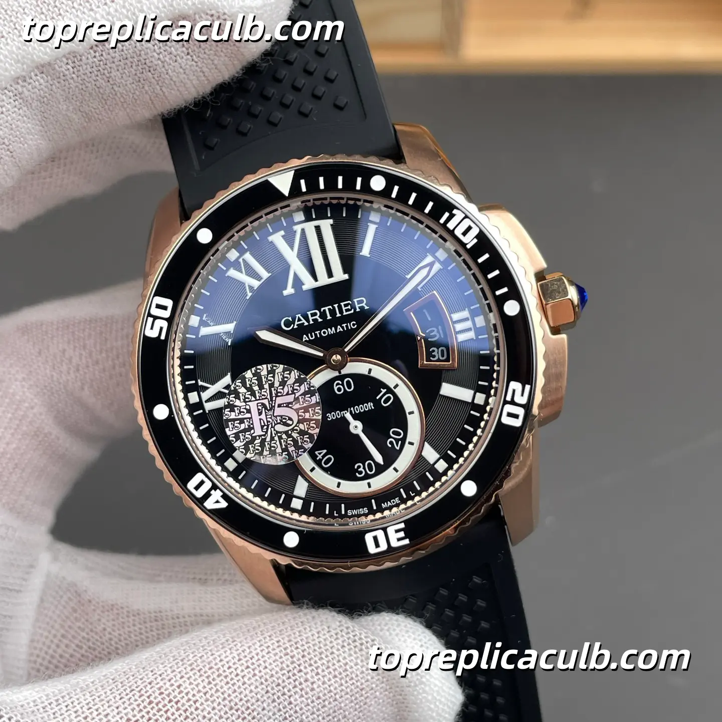 F5 Factory Cartier Calibre de Cartier Diver Super Clone Watch 42MM Black Dial W7100052 - Image 4