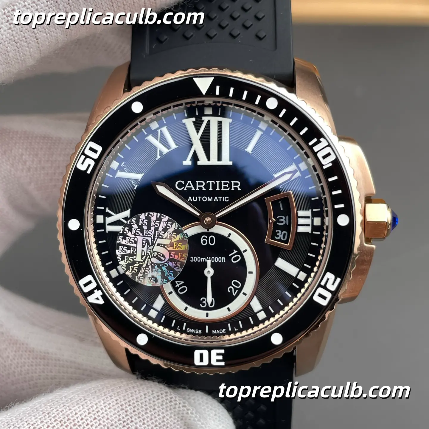 F5 Factory Cartier Calibre de Cartier Diver Super Clone Watch 42MM Black Dial W7100052 - Image 3