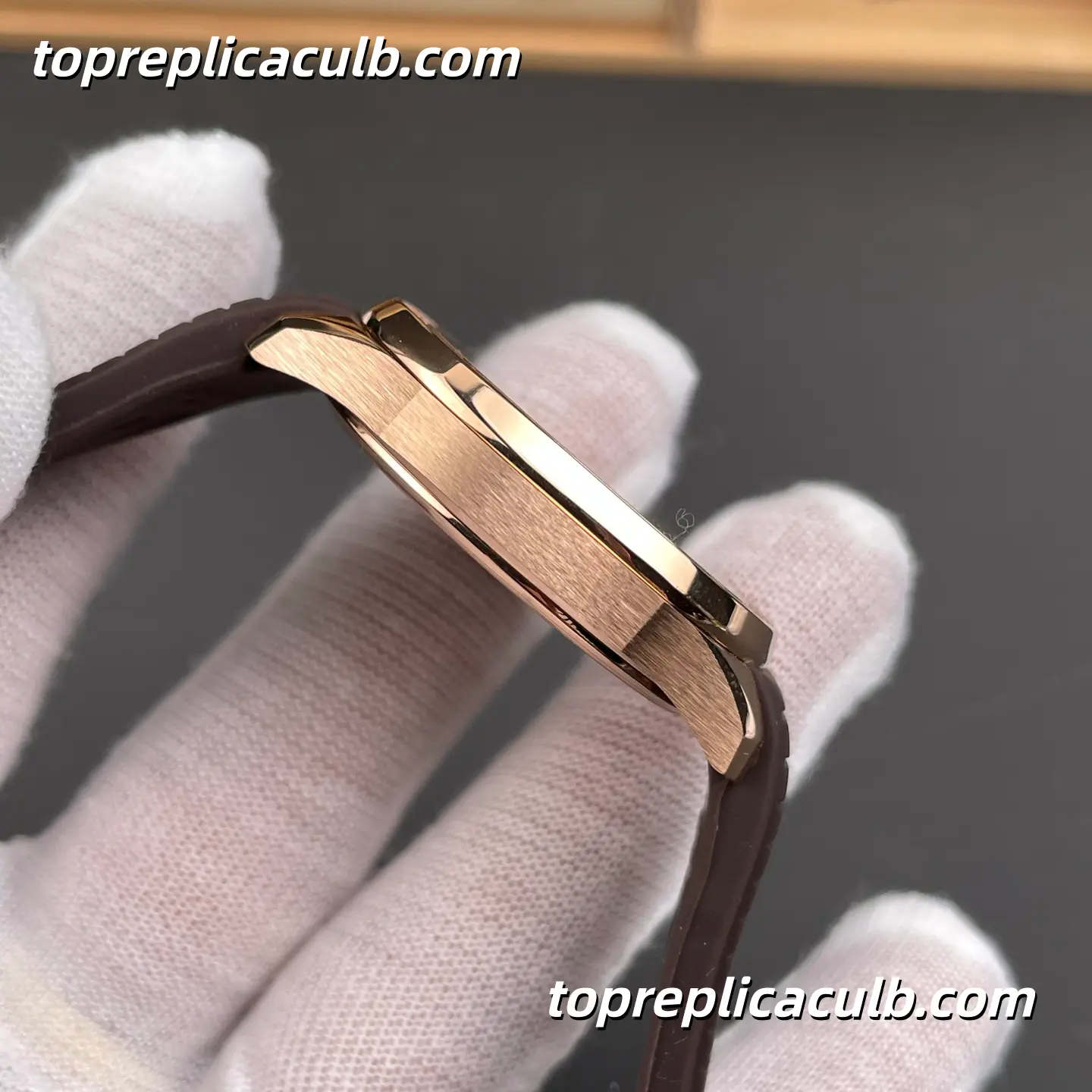 GR Factory Patek Philippe Aquanaut Luce 5268/200R-010 Super Clone Watch 38.8mm Dial Diamond Bezel Rose Gold Case Brown Tropical Rubber Strap Quartz Movement - Image 6