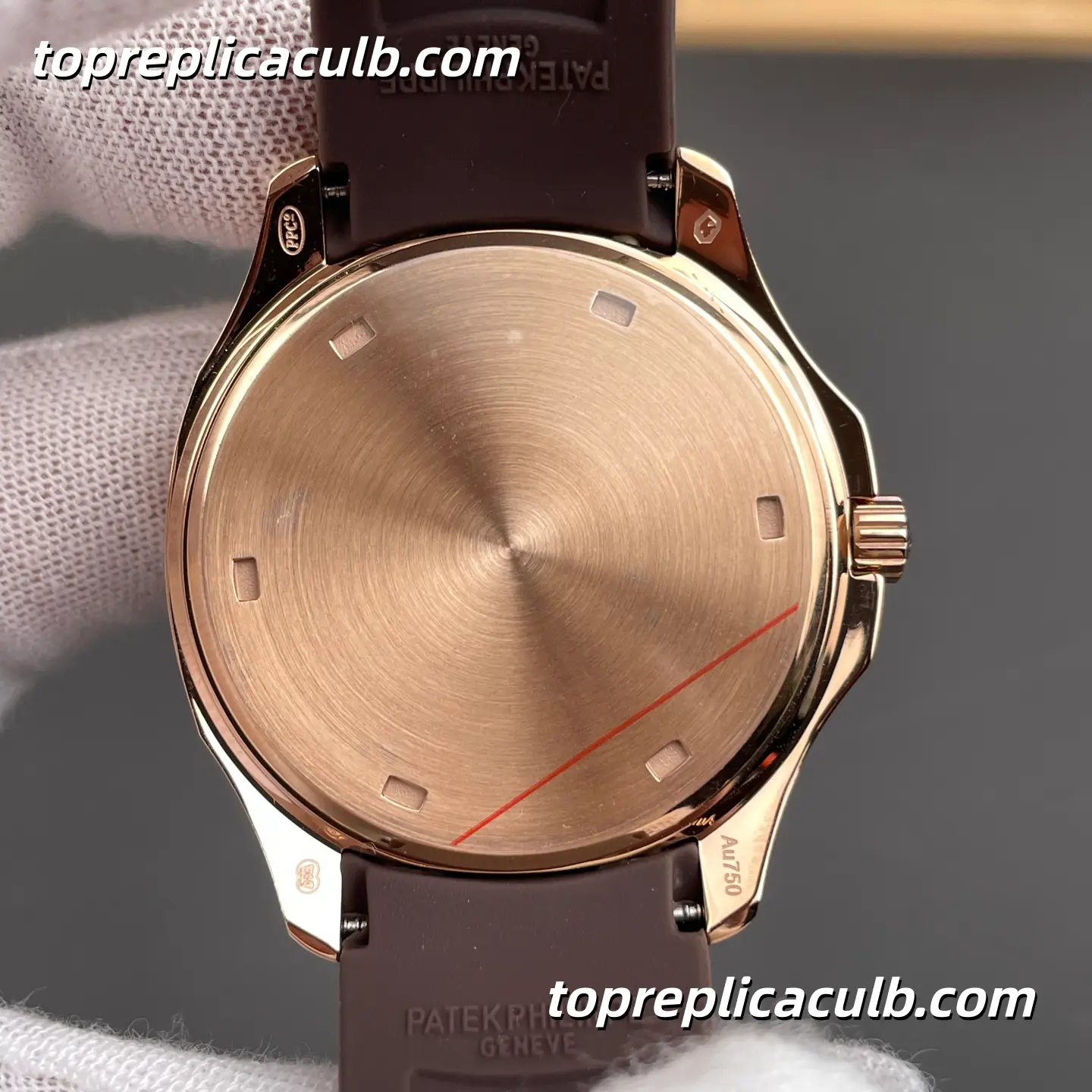 GR Factory Patek Philippe Aquanaut Luce 5268/200R-010 Super Clone Watch 38.8mm Dial Diamond Bezel Rose Gold Case Brown Tropical Rubber Strap Quartz Movement - Image 9