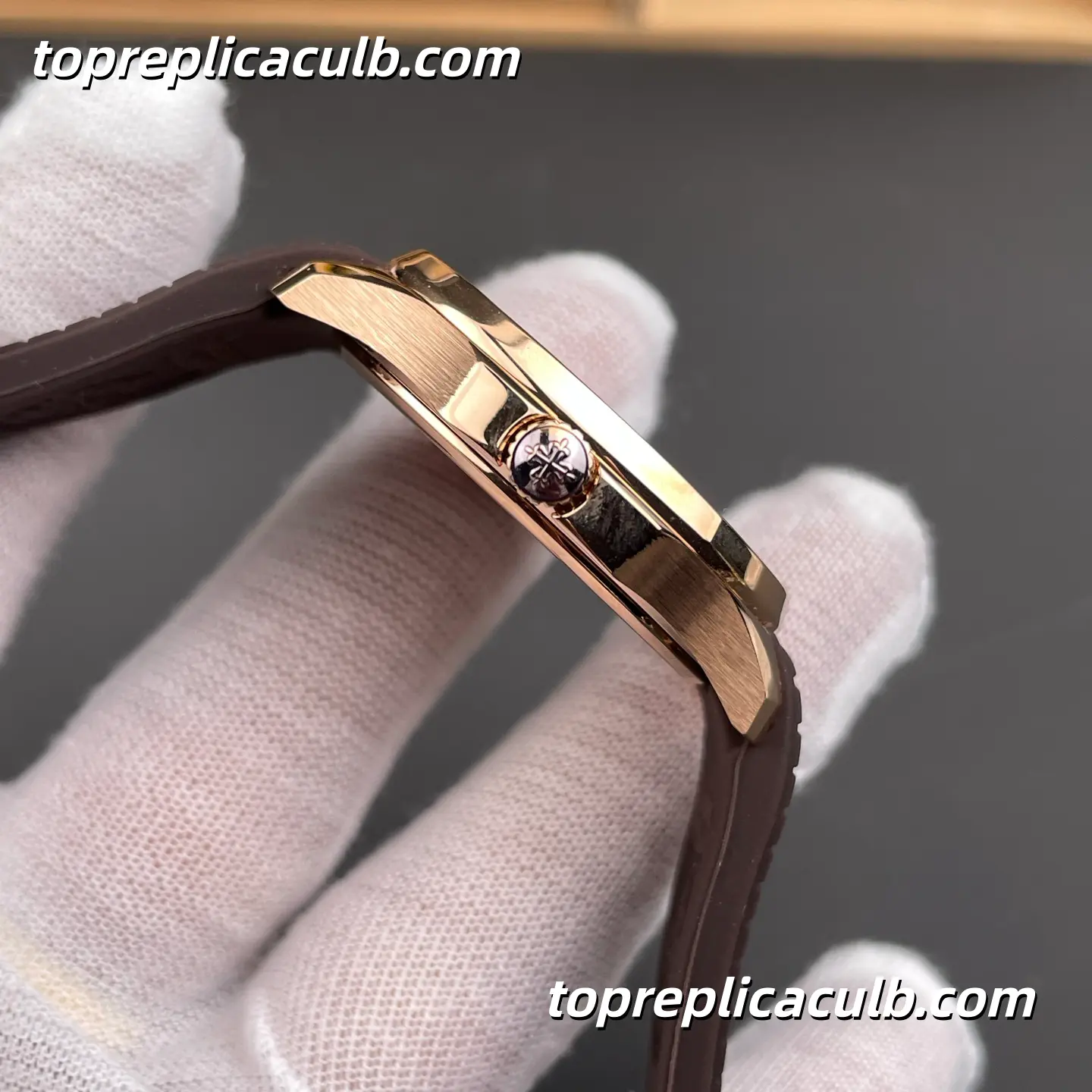 GR Factory Patek Philippe Aquanaut Luce 5268/200R-010 Super Clone Watch 38.8mm Dial Diamond Bezel Rose Gold Case Brown Tropical Rubber Strap Quartz Movement - Image 5