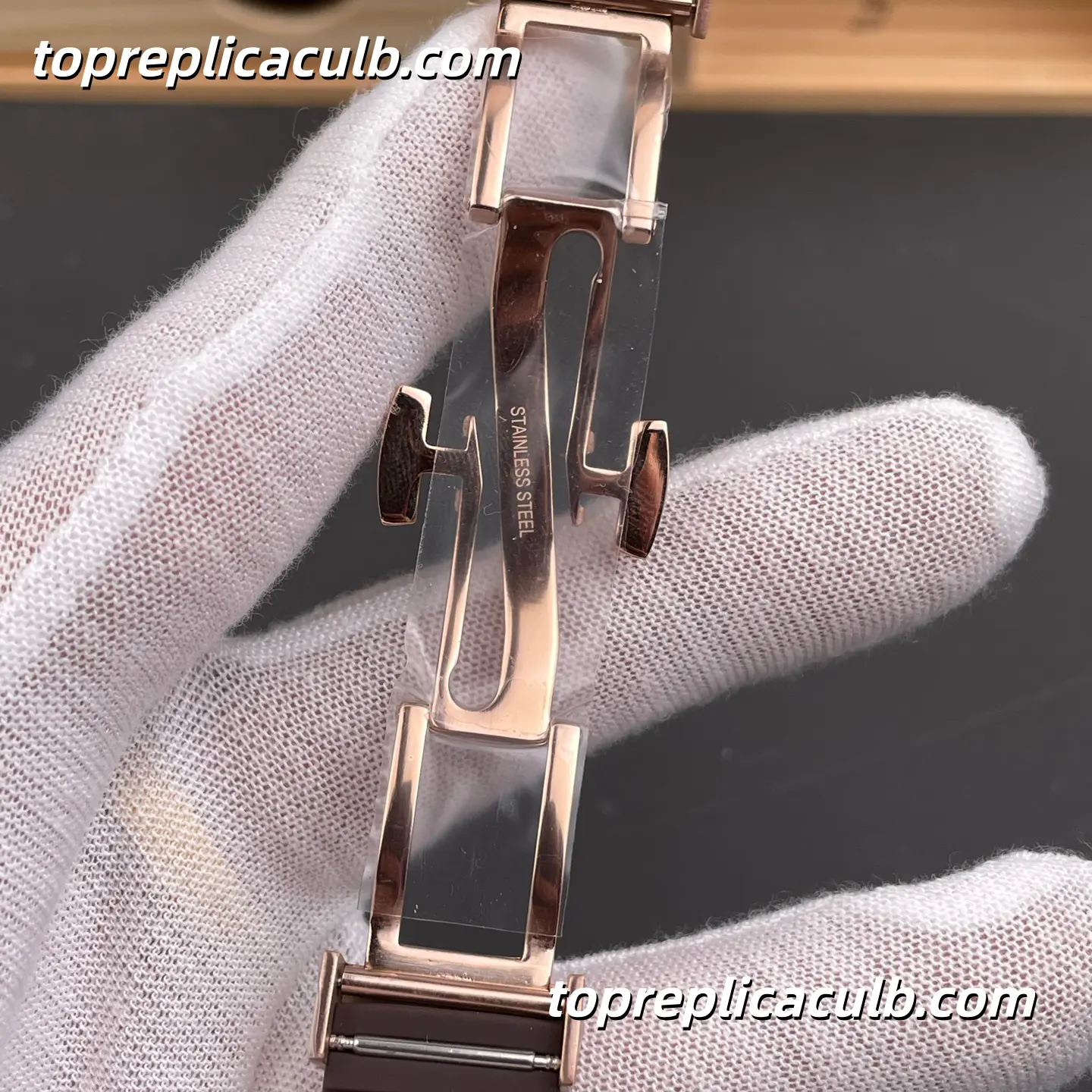GR Factory Patek Philippe Aquanaut Luce 5268/200R-010 Super Clone Watch 38.8mm Dial Diamond Bezel Rose Gold Case Brown Tropical Rubber Strap Quartz Movement - Image 7