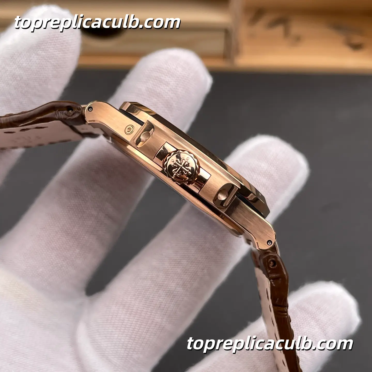 GR Factory Patek Philippe Nautilus 5724R-001 Super Clone Watch 40mm Rose Gold Case Baguette Diamond Bezel Moonphase Power Reserve Automatic Movement - Image 6