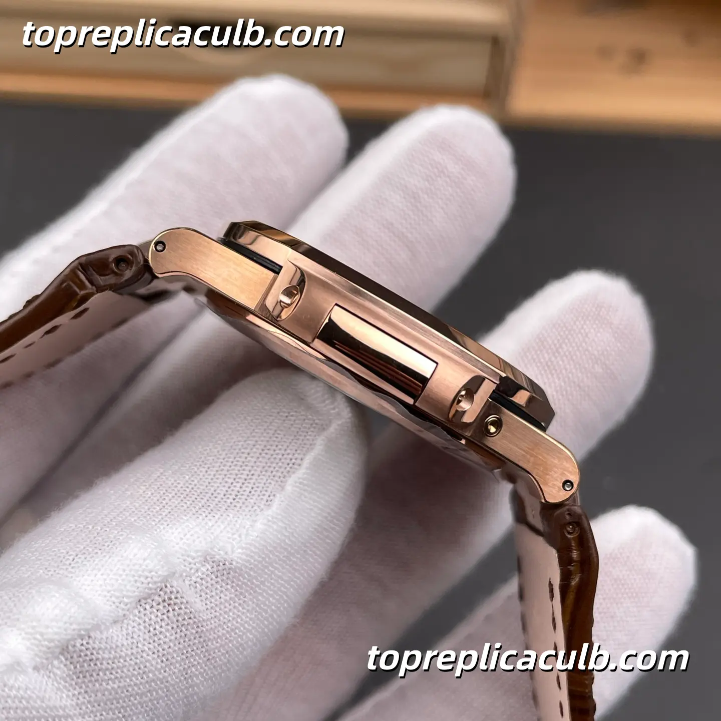 GR Factory Patek Philippe Nautilus Series 5712R-001 Super Clone Watch 40mm Black Dial Rose Gold Case Brown Leather Strap Moonphase Power Reserve Automatic Movement - Image 7