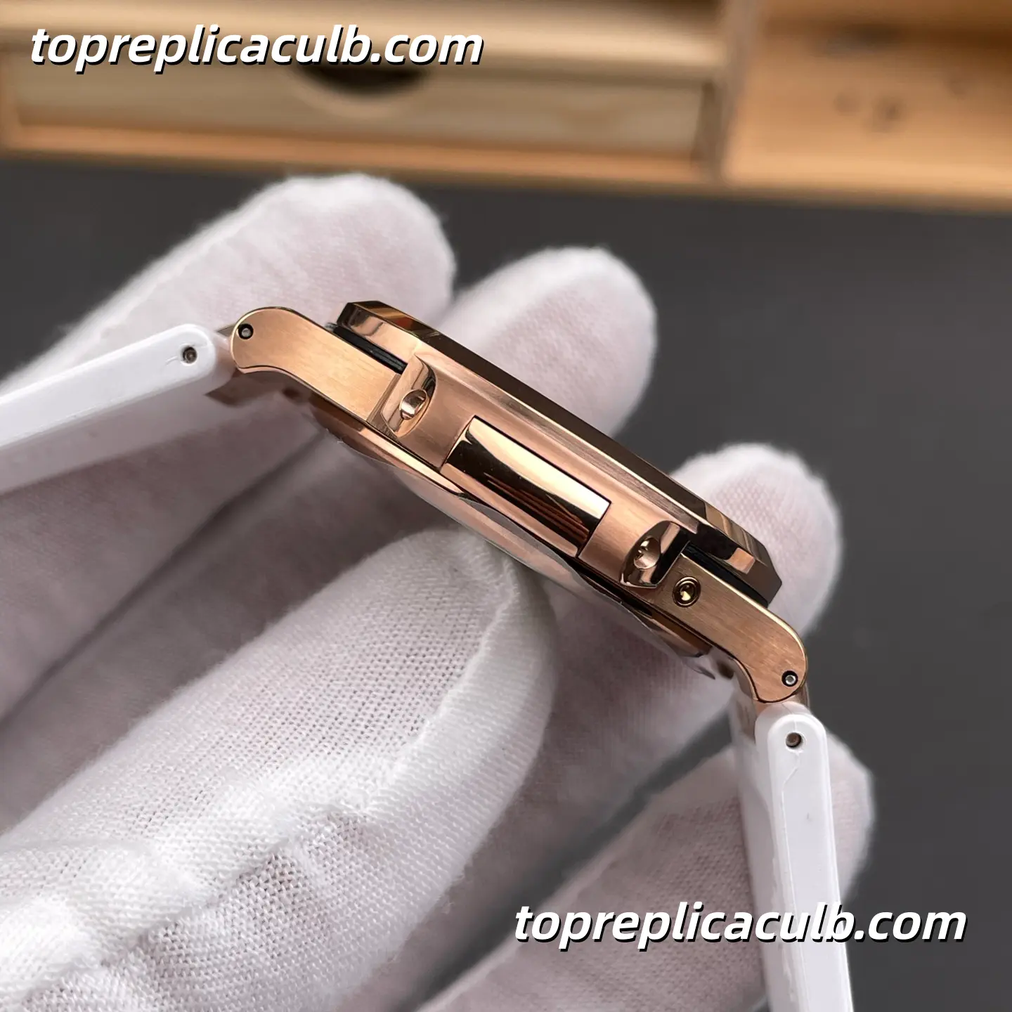 GR Factory Patek Philippe Nautilus Series 5712R-001 Super Clone Watch 40mm Black Dial Rose Gold Case White Rubber Strap Moonphase Power Reserve Automatic Movement - Image 7