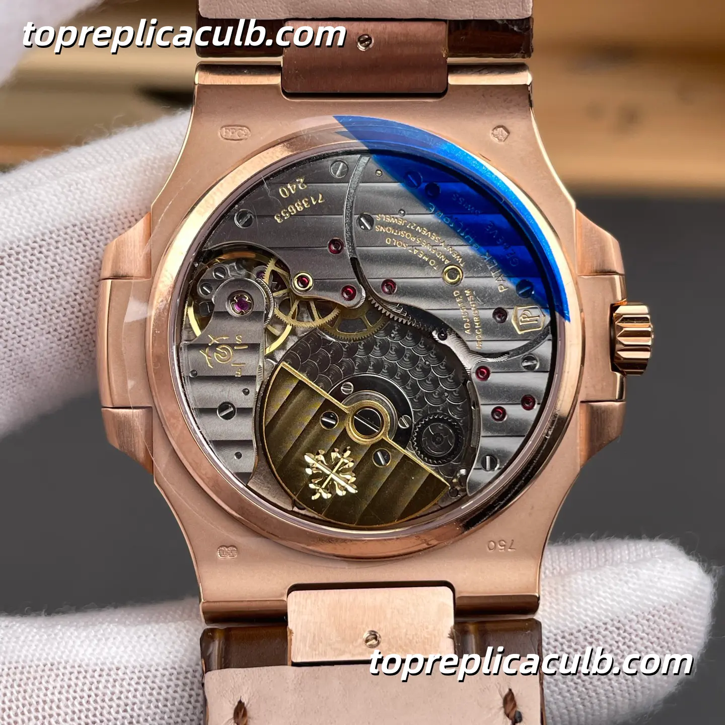 GR Factory Patek Philippe Nautilus Series 5712R-001 Super Clone Watch 40mm Black Dial Rose Gold Case Brown Leather Strap Moonphase Power Reserve Automatic Movement - Image 5