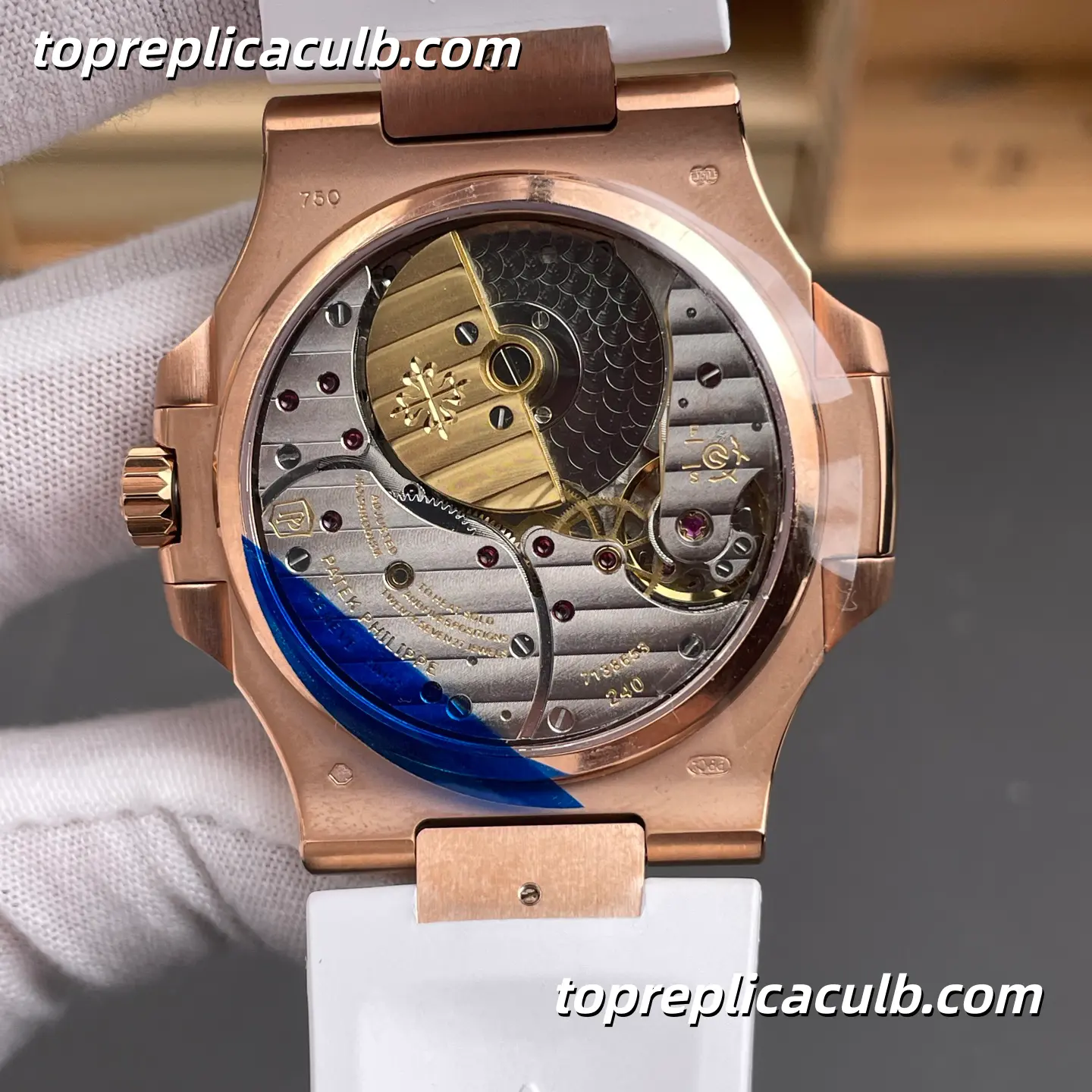 GR Factory Patek Philippe Nautilus Series 5712R-001 Super Clone Watch 40mm Black Dial Rose Gold Case White Rubber Strap Moonphase Power Reserve Automatic Movement - Image 5